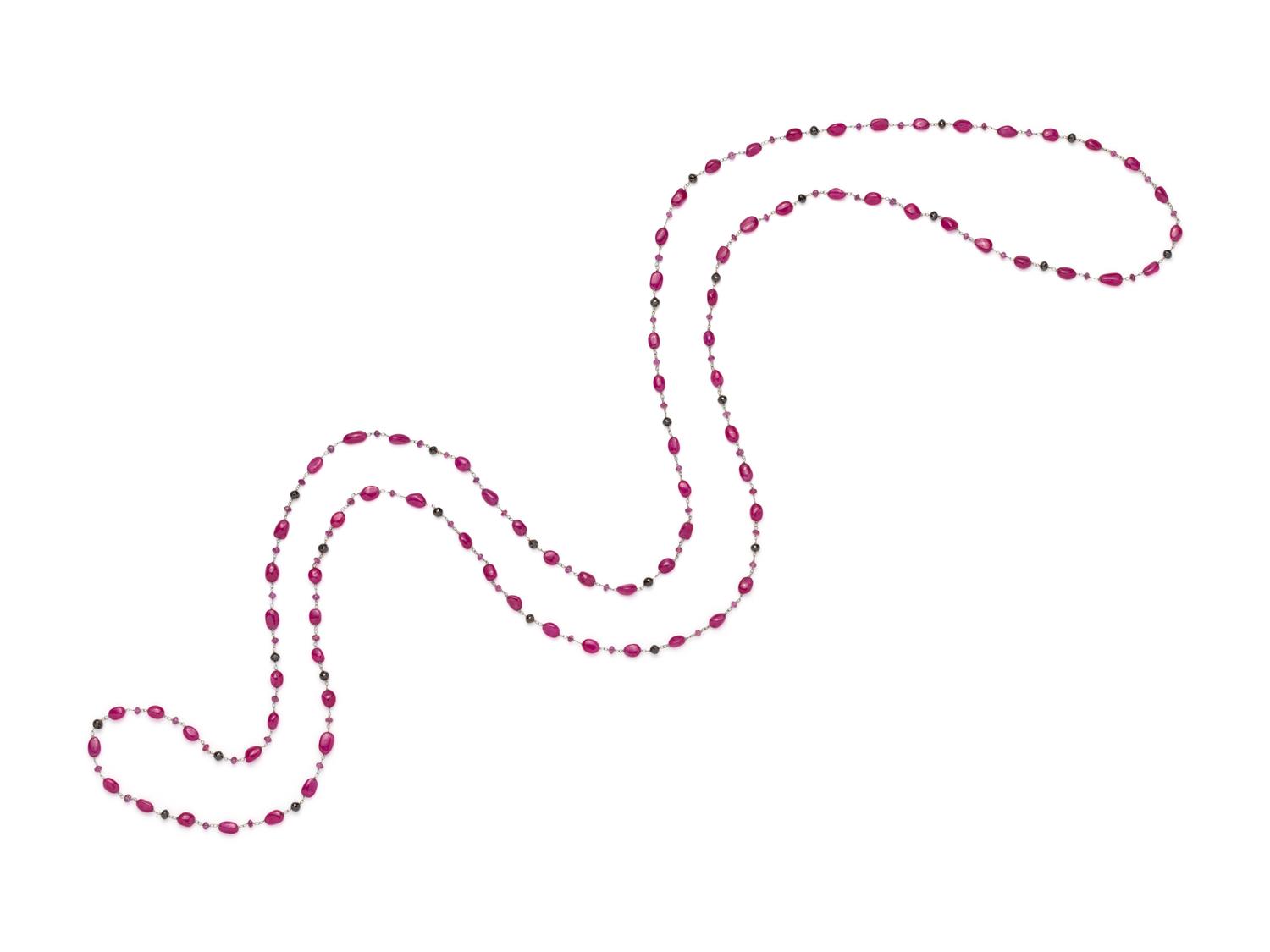 RUBY AND BLACK DIAMOND BEAD NECKLACE