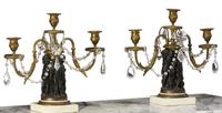 Pair of bronze, marble and gilt metal three-light candelabra french, 19th century