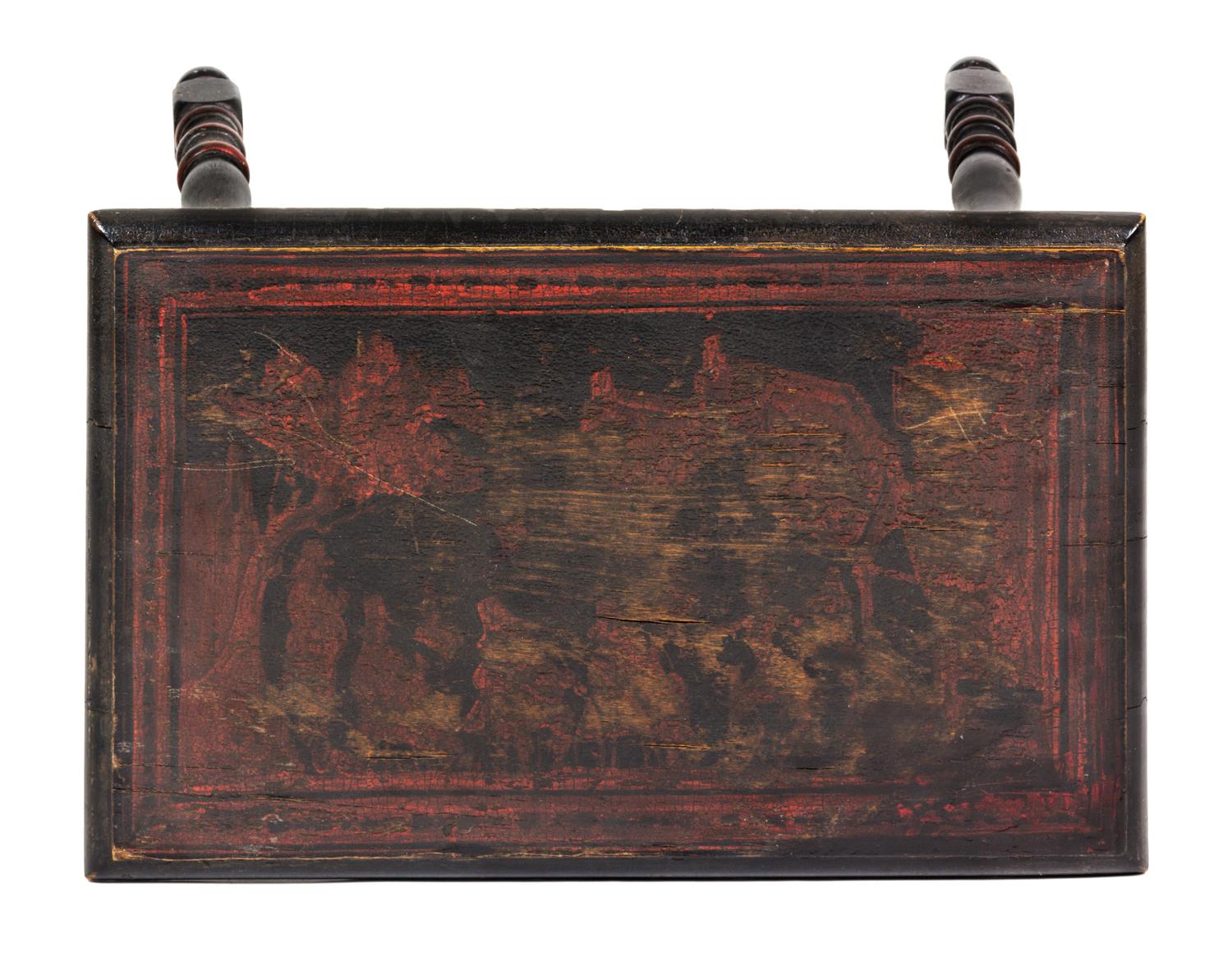 A Continental Painted Stool Height 19 x width 20 x depth 12 1/2 inches.