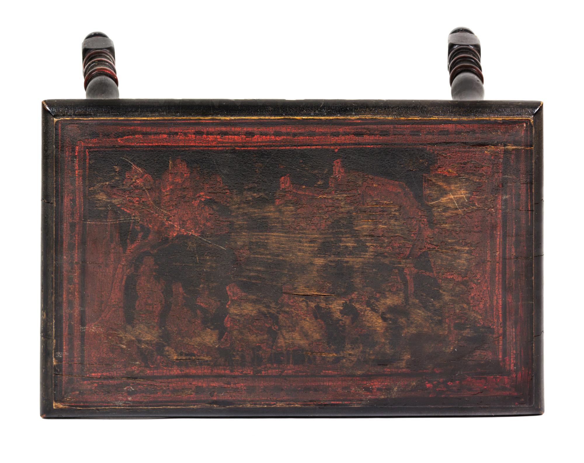 A Continental Painted Stool Height 19 x width 20 x depth 12 1/2 inches.