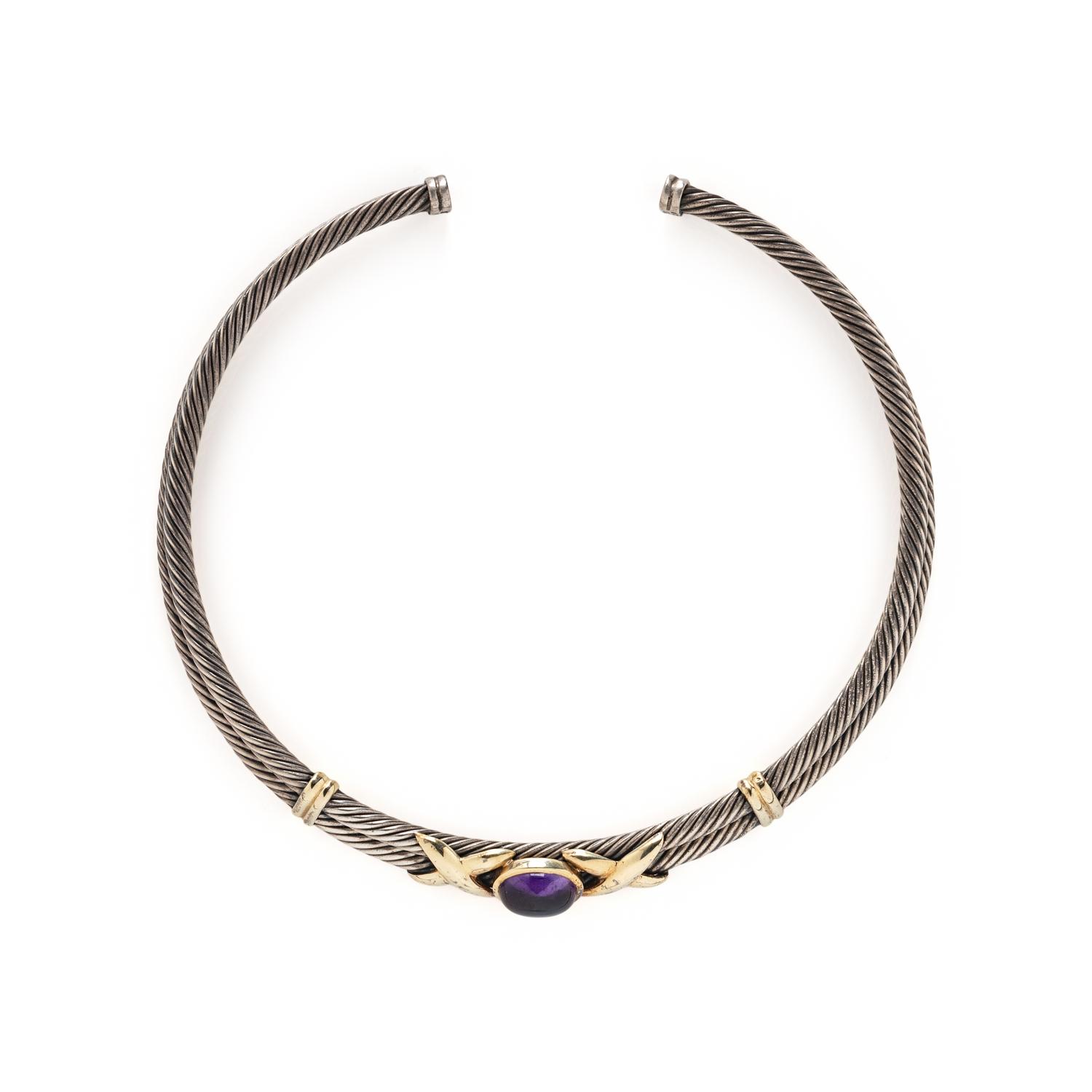 DAVID YURMAN, STERLING SILVER, YELLOW GOLD, AND AMETHYST CHOKER NECKLACE