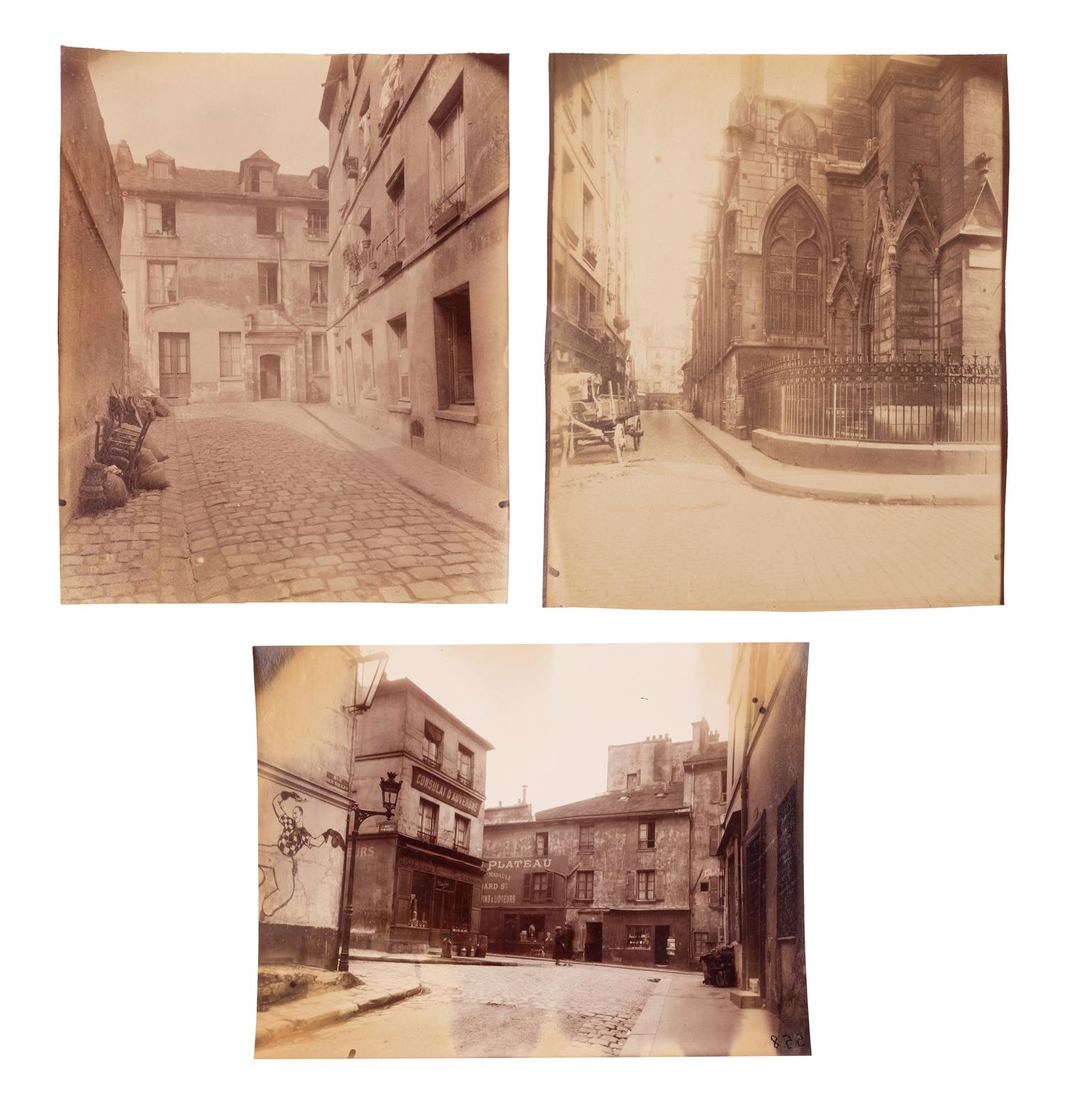 A group of three photographs ( Cour, rue Saint-Jacques 346, disparu, 5e arrondissement , 1900; Saint-Severin - rue Saint Séverin , 1905-1906; Coin, rue Norvins et des Saules , 1925)