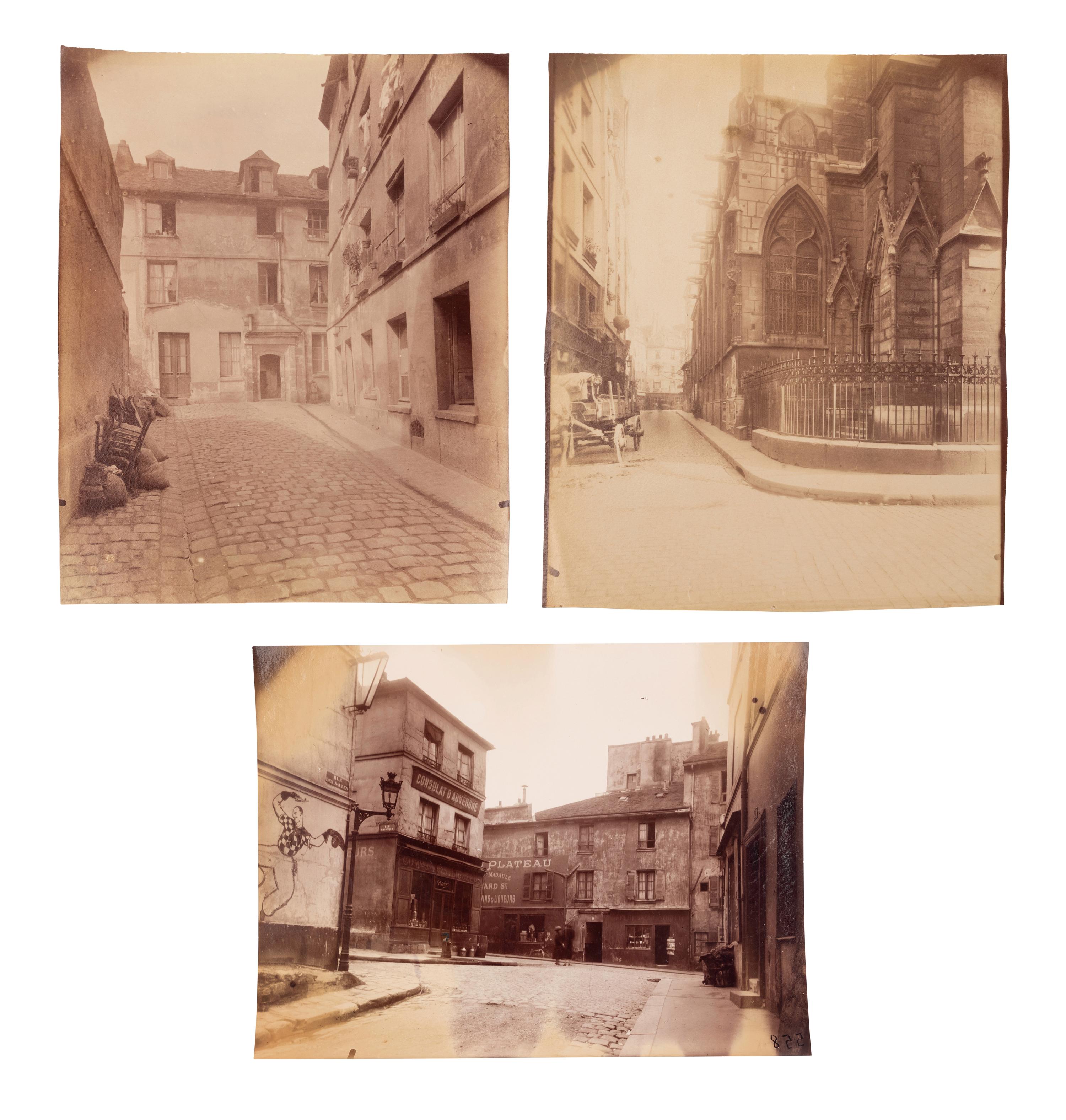 A group of three photographs ( Cour, rue Saint-Jacques 346, disparu, 5e arrondissement , 1900; Saint-Severin - rue Saint Séverin , 1905-1906; Coin, rue Norvins et des Saules , 1925)