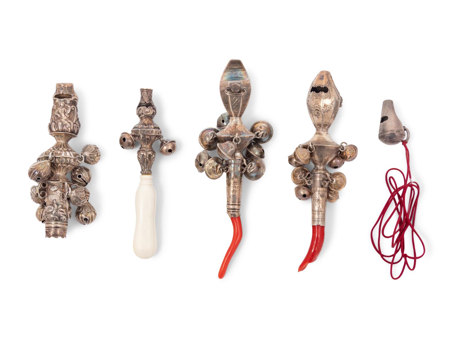 Four Silver Baby Rattles