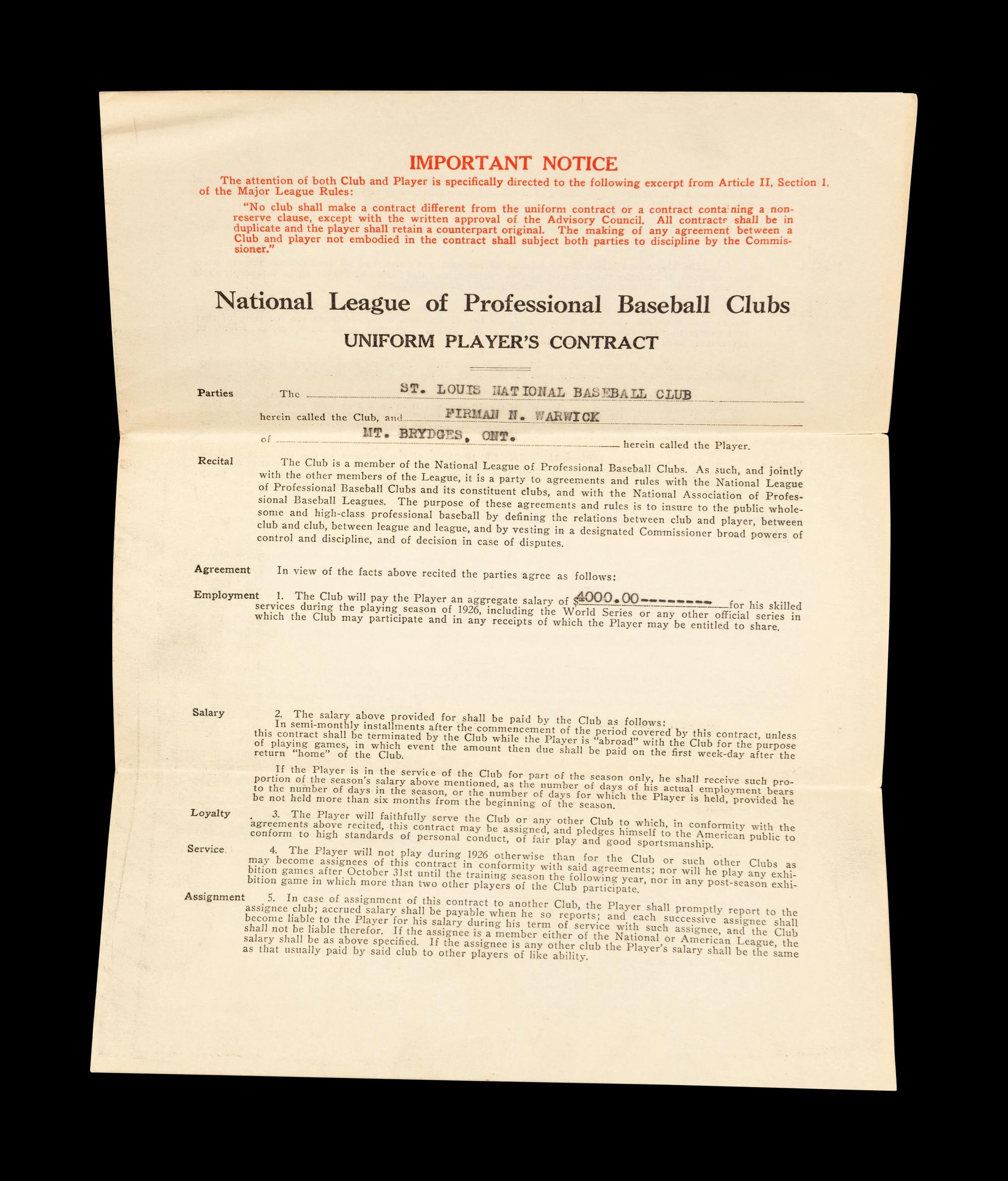 A Group of 15 1920s-30s St. Louis Cardinals Contract Agreements All Signed by Branch Rickey