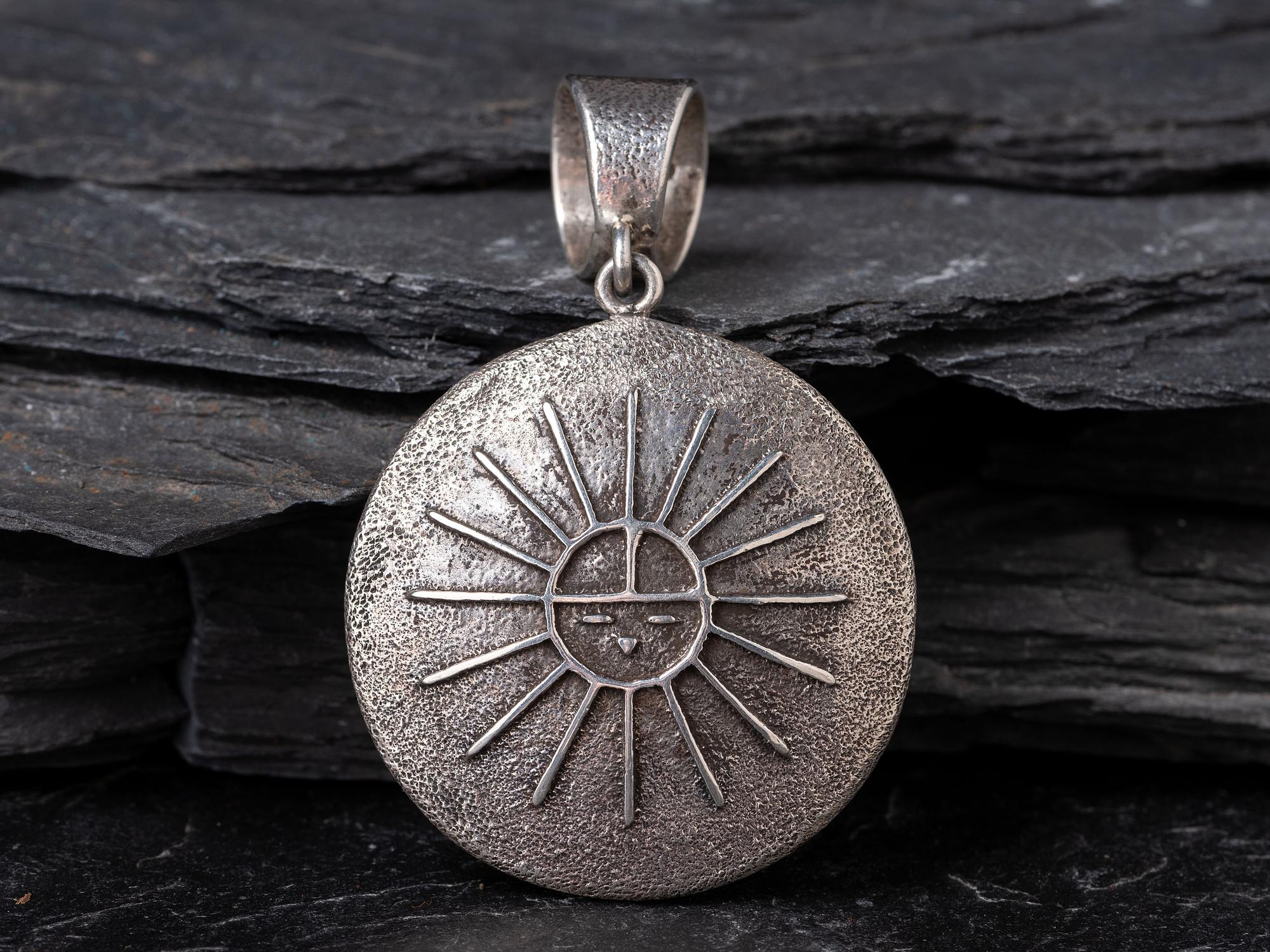 Double Sided Tufa Cast Silver and Turquoise Pendant