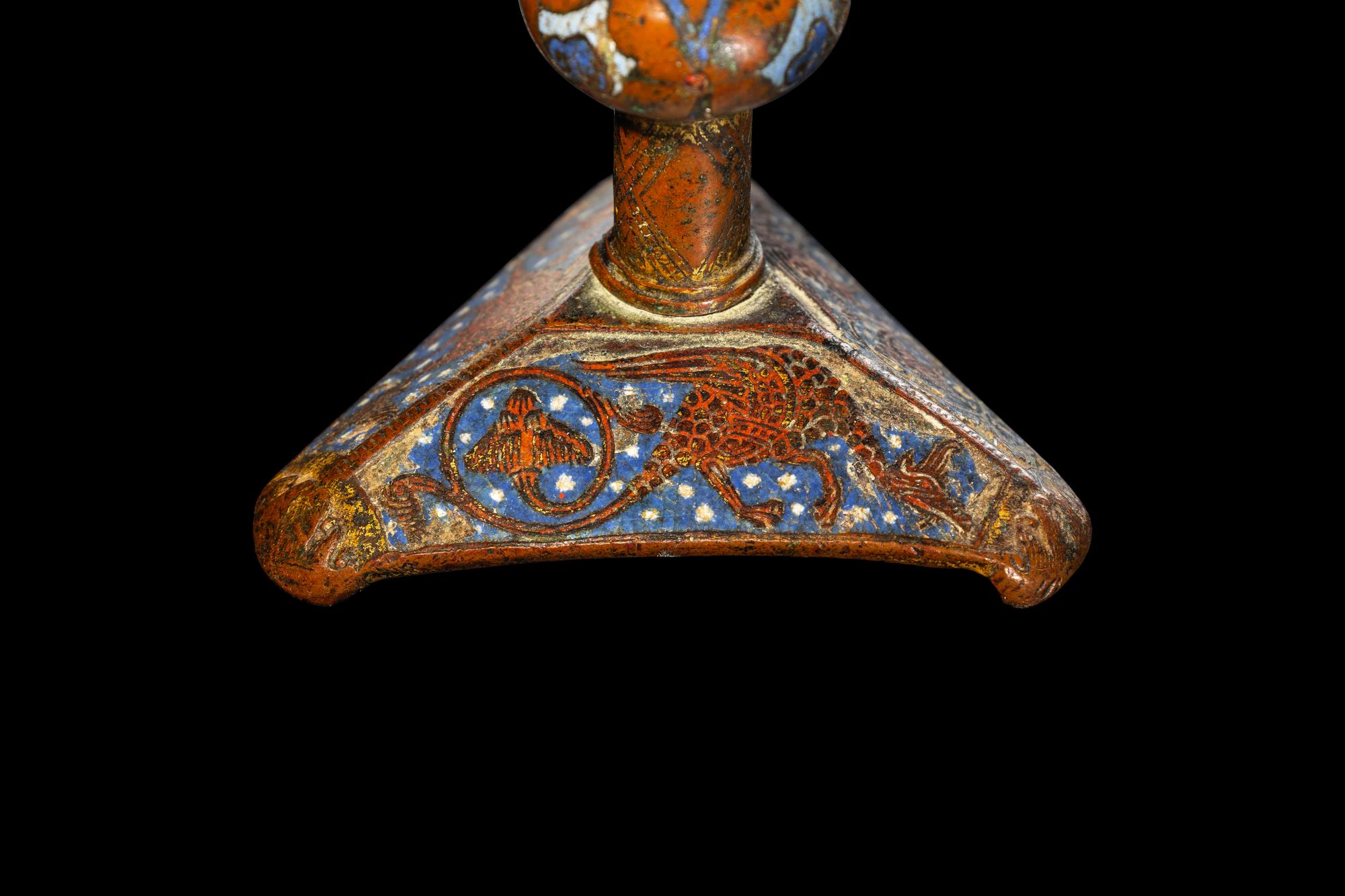 A Limoges Gilt-Copper and Champleve Enamel Candlestick