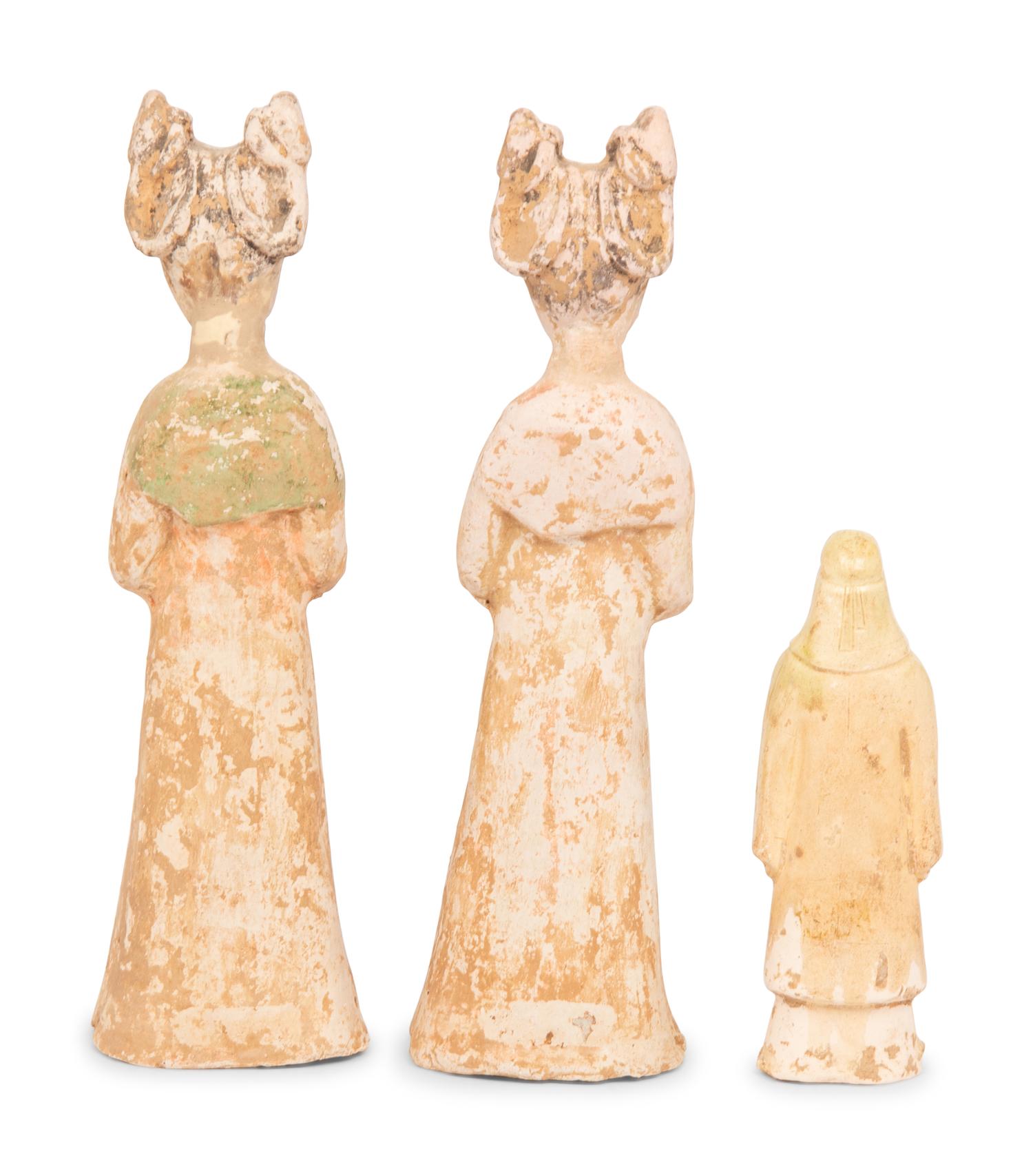A Glazed Soldier and Two Painted Terracotta Figures, Sui-Tang Dynasties