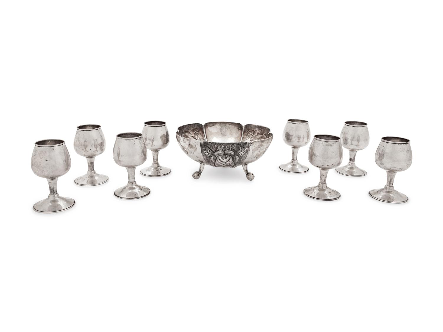 A Set of Eight Mexican Silver Cordials