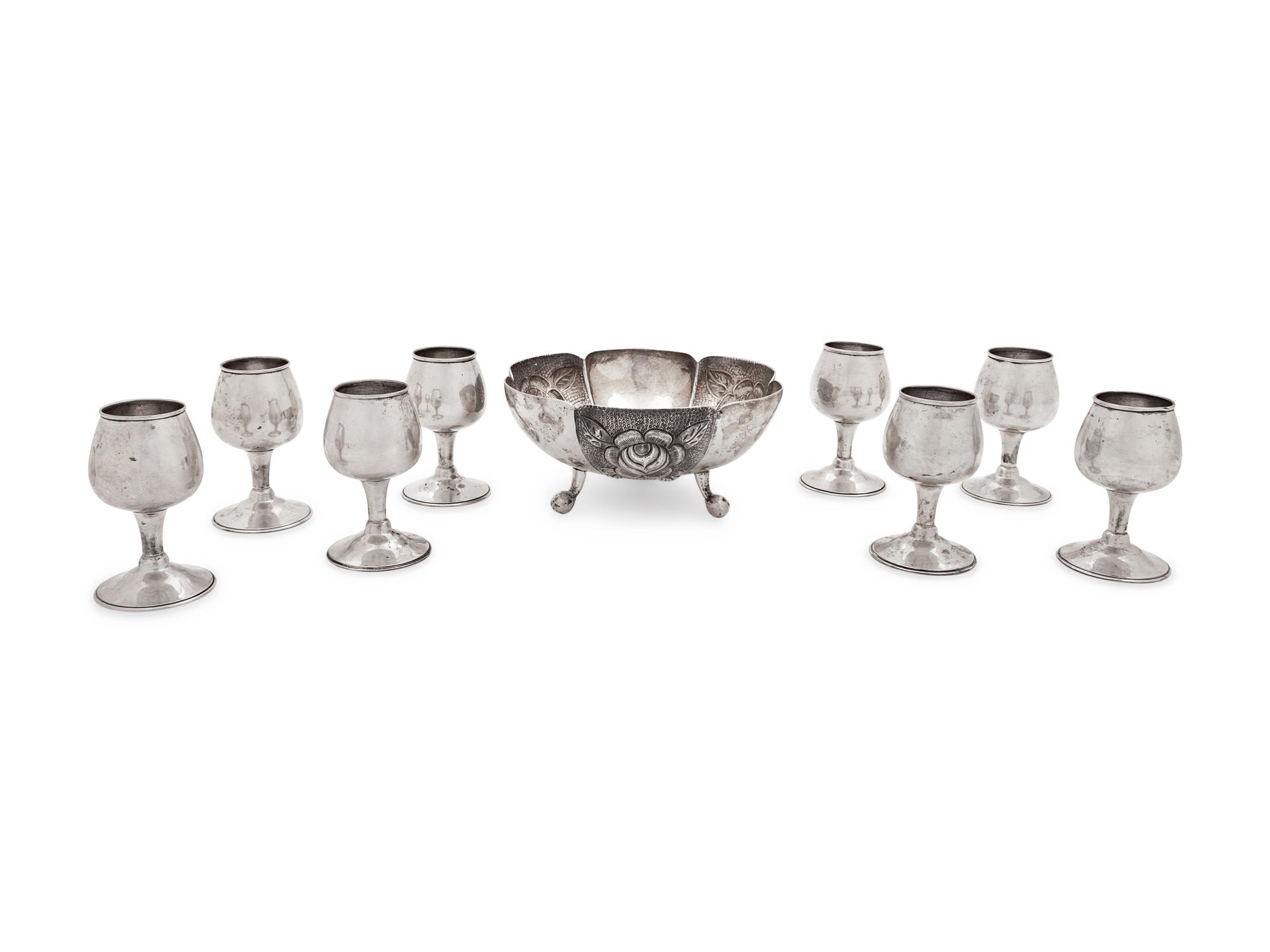 A Set of Eight Mexican Silver Cordials