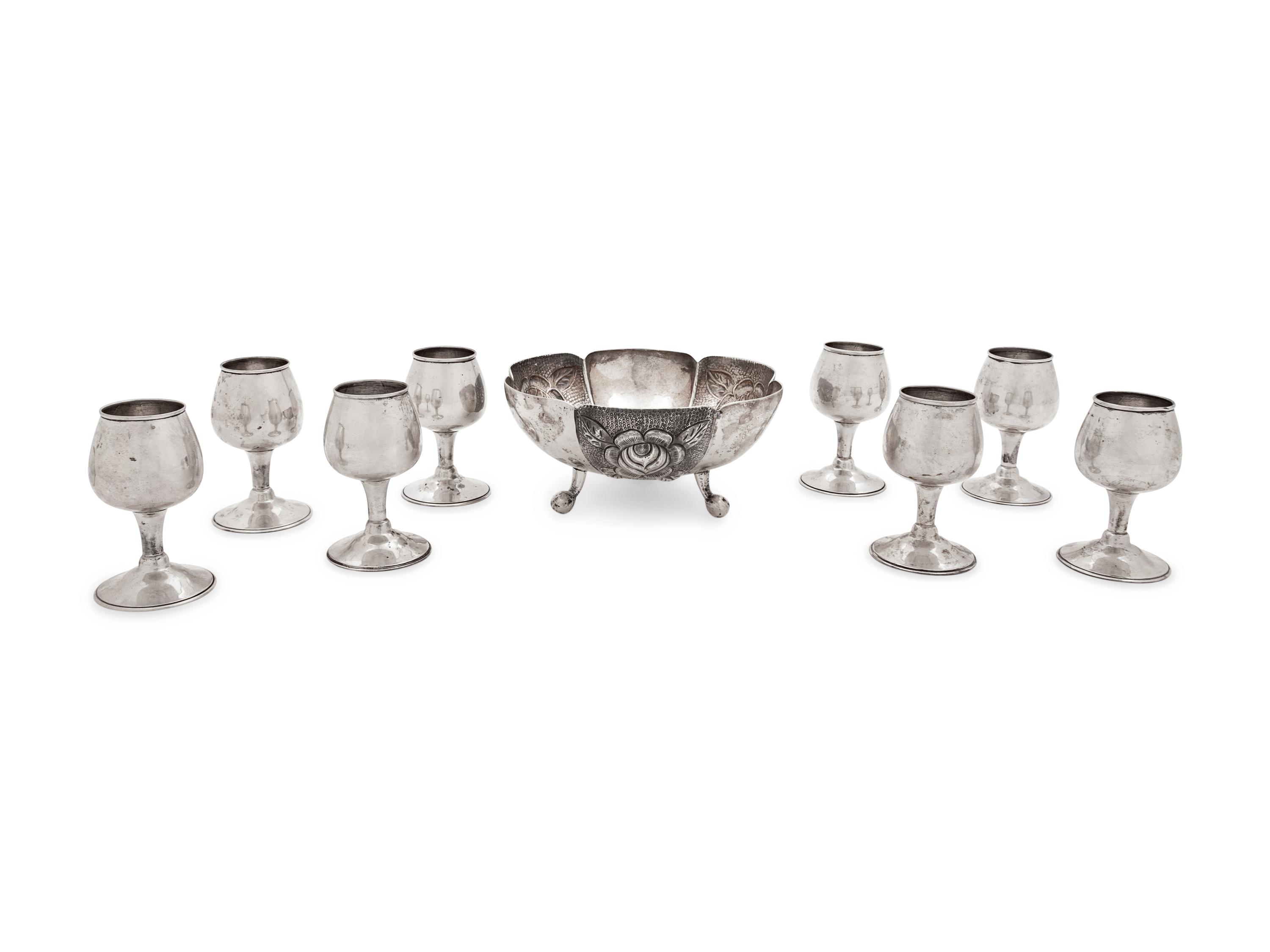 A Set of Eight Mexican Silver Cordials