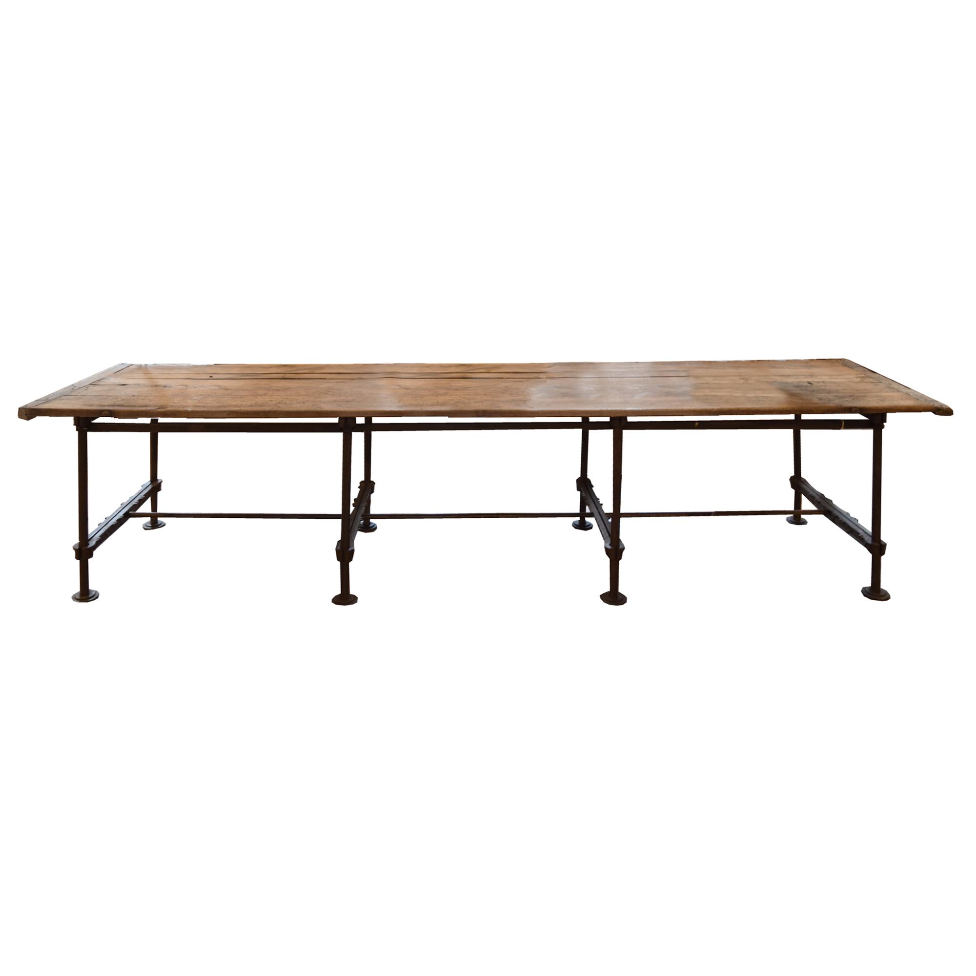 An Iron and Wood Industrial Table 134" W x 33" D x 30" H — France, First Half 20th Century