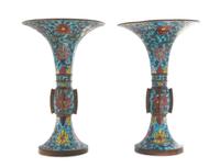 A Pair of Cloisonne Enamel Gu Vases Height of each 9 1/2 inches. — 19TH CENTURY