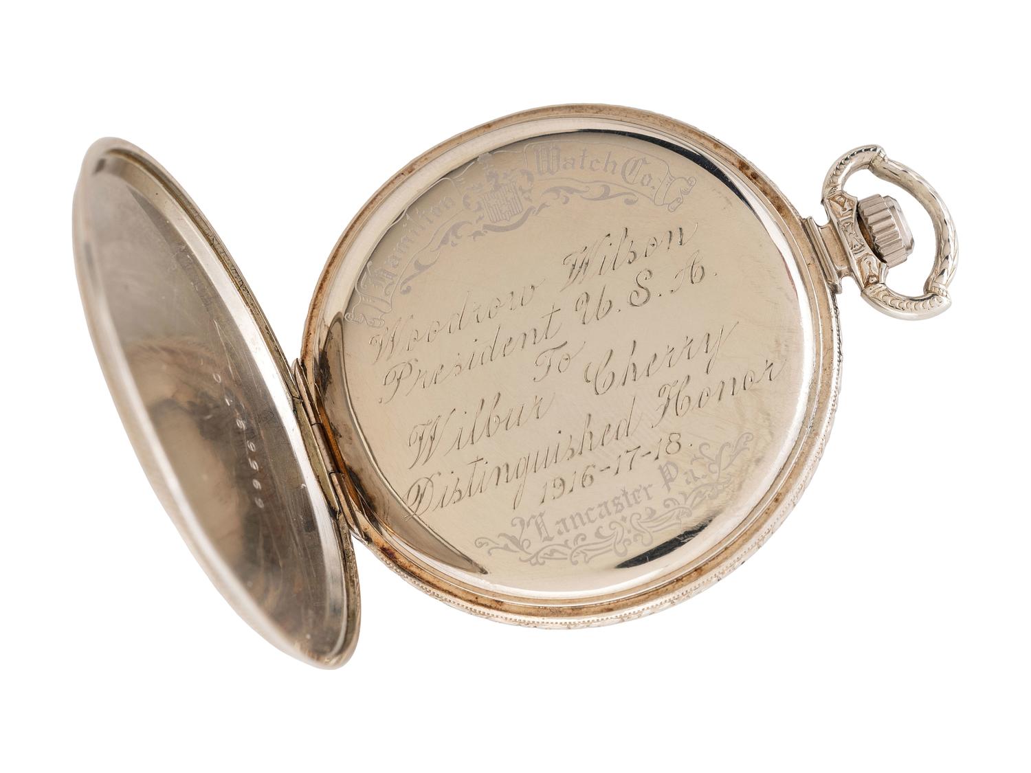 [POLITICS]. Pocket watch presented by Woodrow Wilson to Wilbur Cherry.