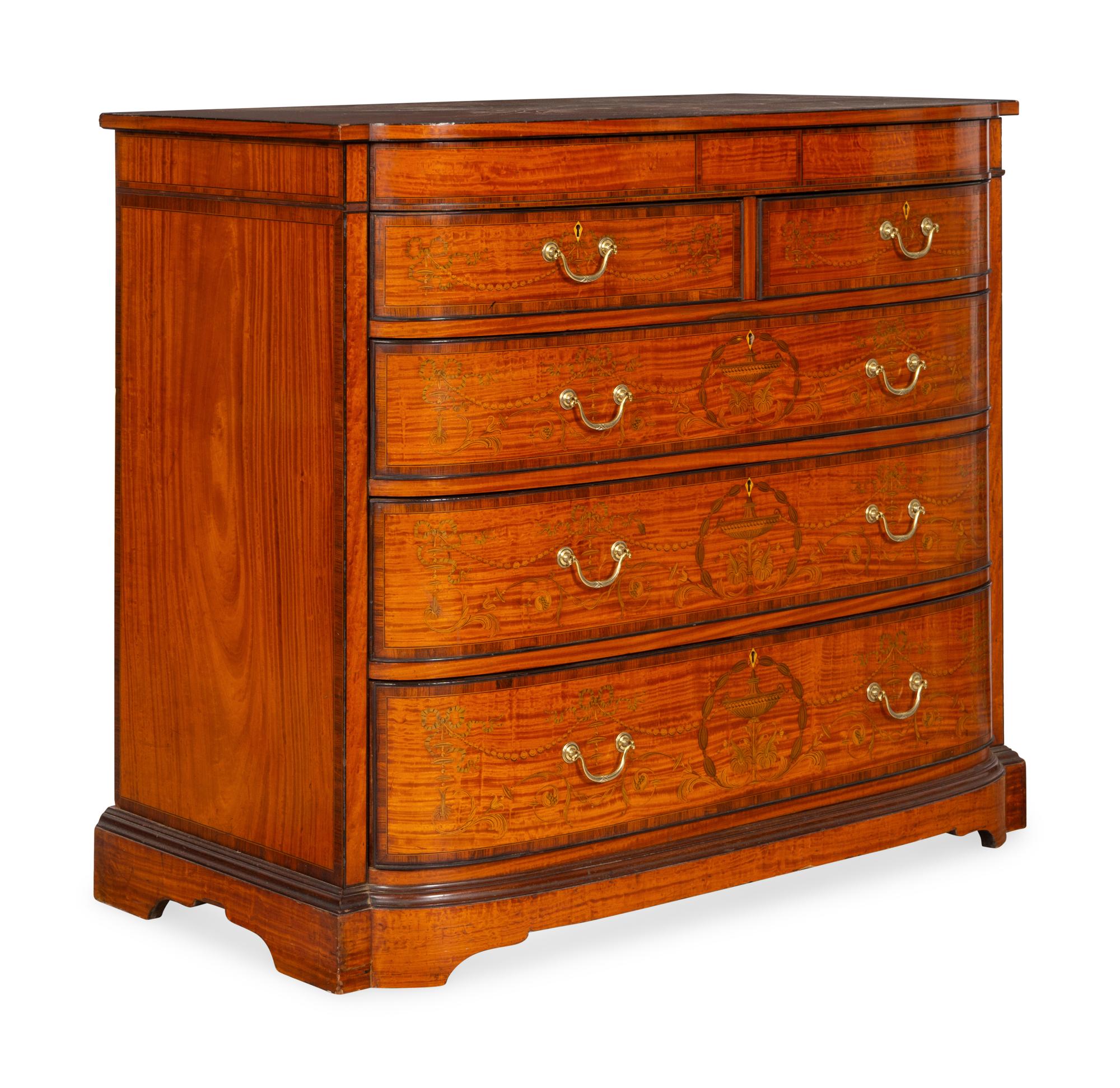 An Edwardian Painted and Inlaid Satinwood Chest of Drawers