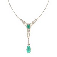 ANTIQUE, EMERALD, DIAMOND AND SEED PEARL NECKLACE