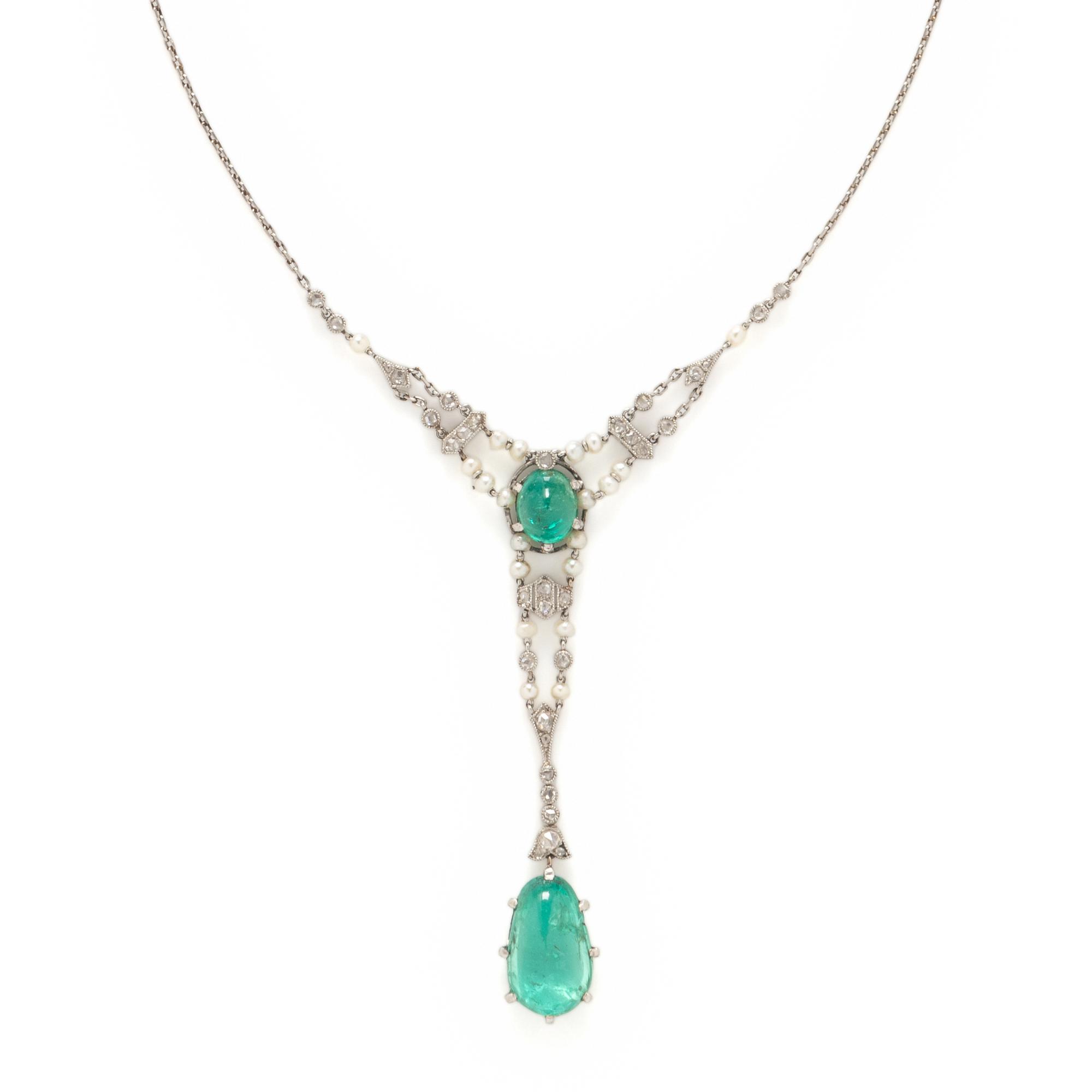 ANTIQUE, EMERALD, DIAMOND AND SEED PEARL NECKLACE