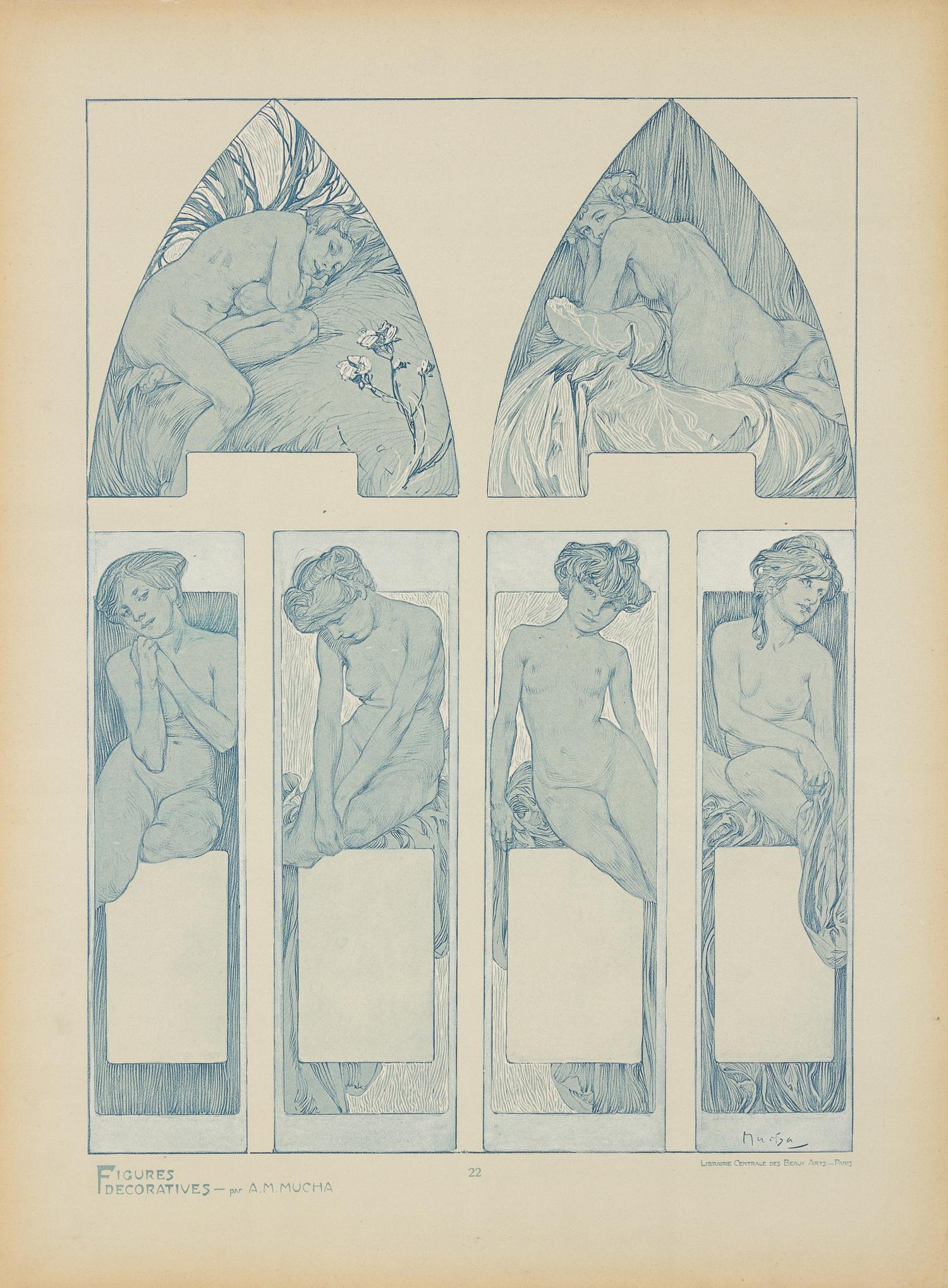 MUCHA, Alphonse (1860-1939). Figures Décoratives. Paris: Librairie Centrale des Beaux-Arts, [n.d.]. COMPLETE SET OF 40 LITHOGRAPHS.