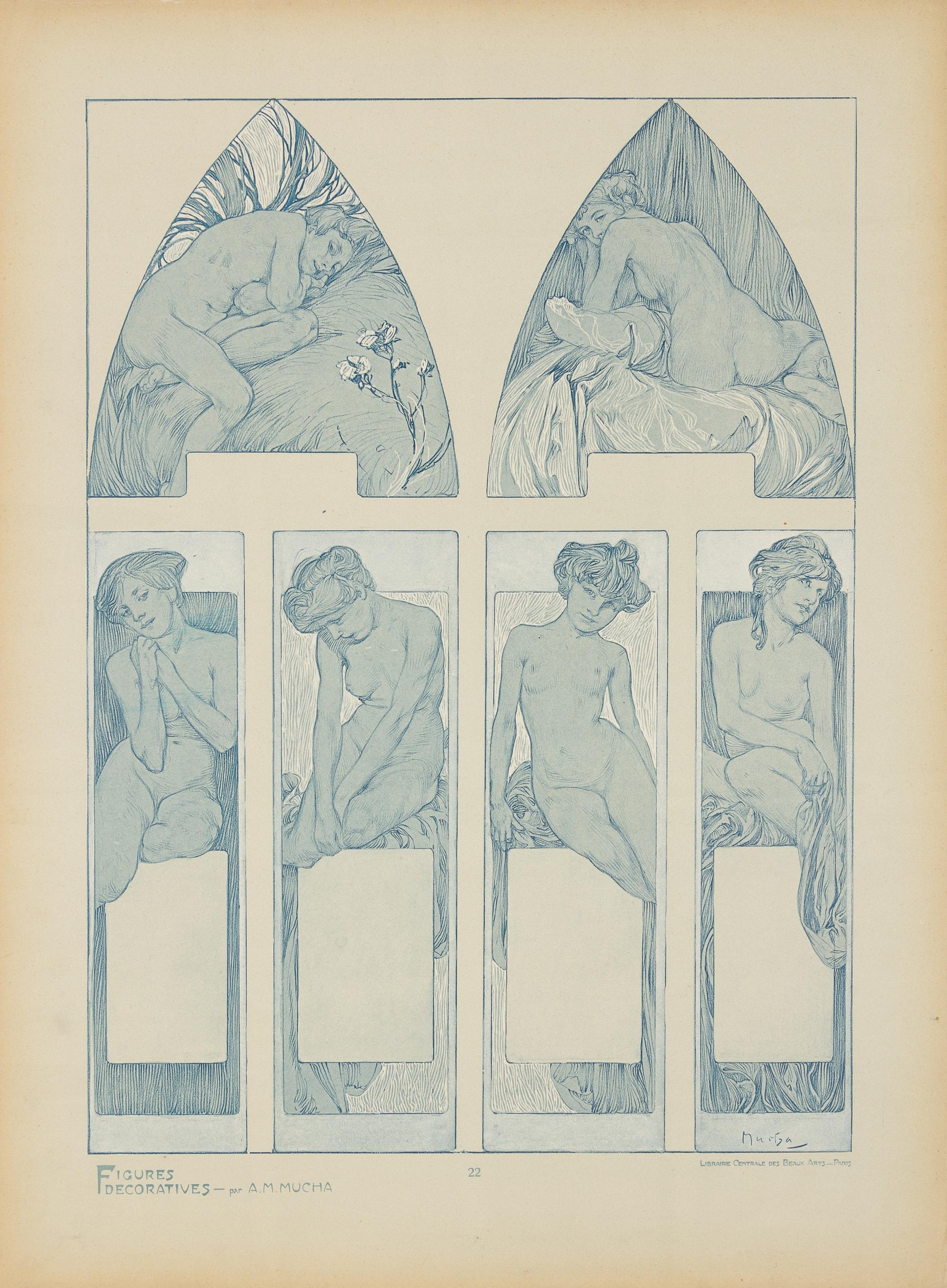 MUCHA, Alphonse (1860-1939). Figures Décoratives. Paris: Librairie Centrale des Beaux-Arts, [n.d.]. COMPLETE SET OF 40 LITHOGRAPHS.