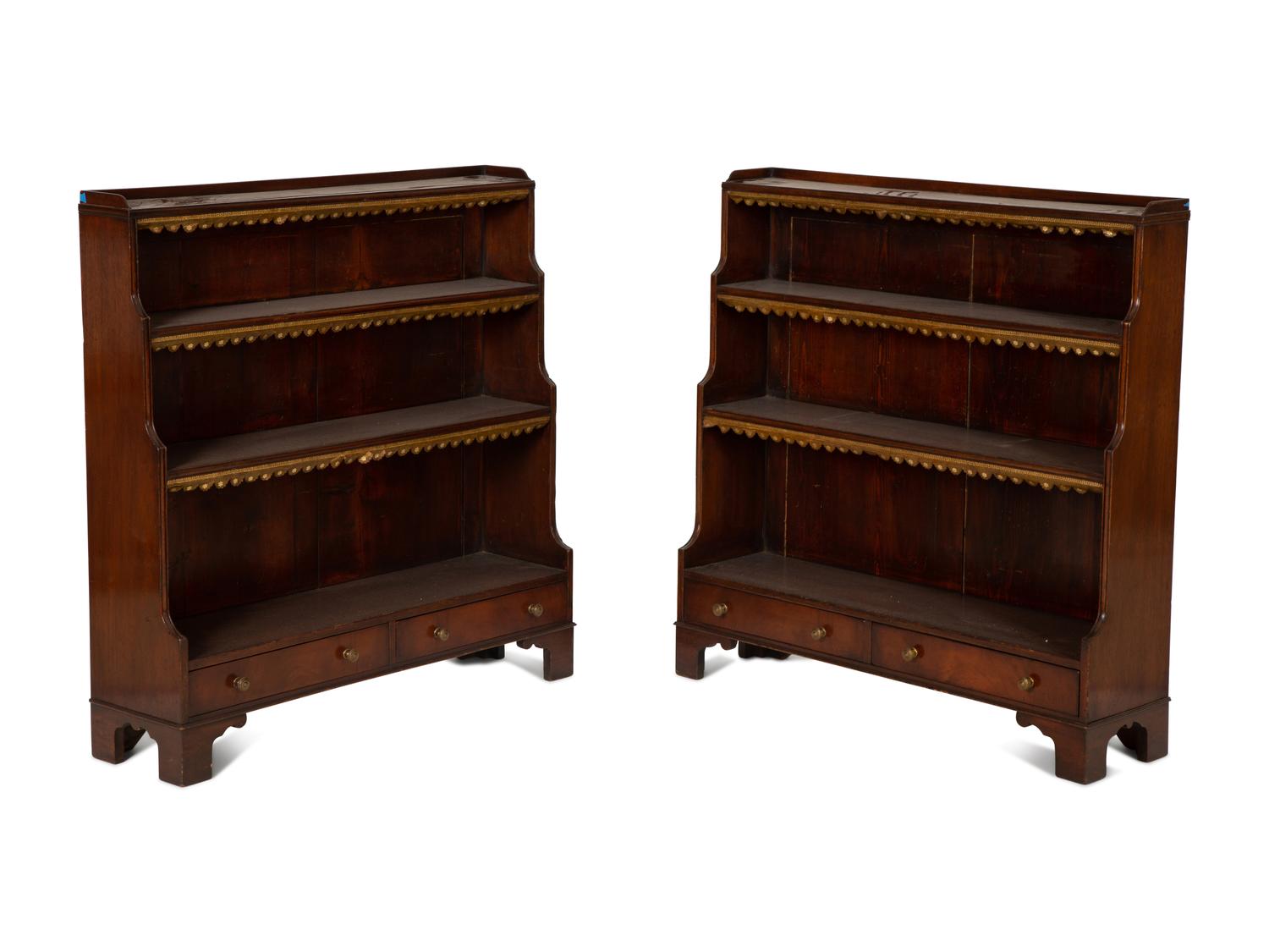 A Pair of Regency Style Mahogany Waterfall Bookcases — 20th Century