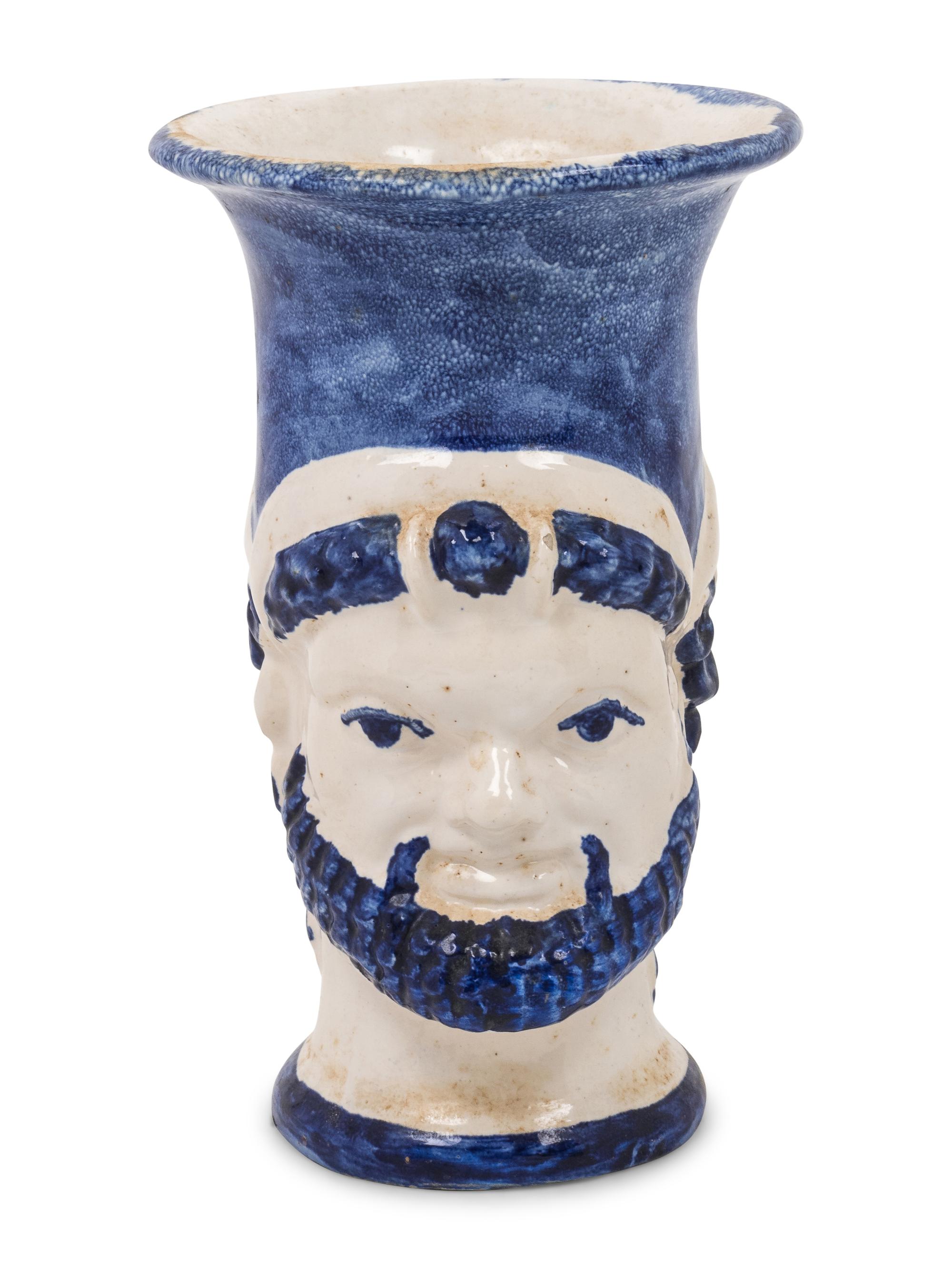 A Blue and White Glazed Pottery Two-Headed Cup