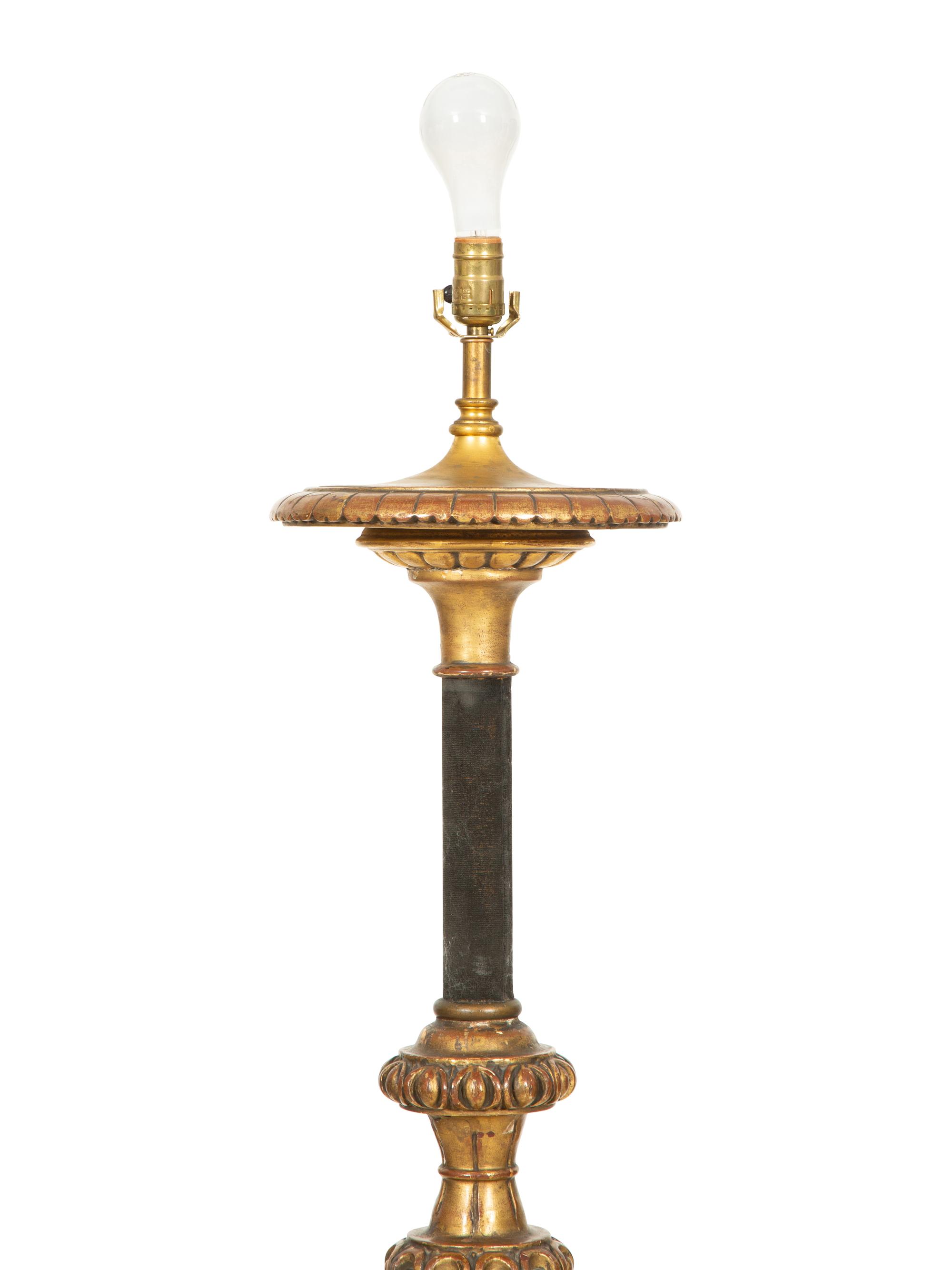 An Italian Giltwood Torchère Mounted as a Floor Lamp