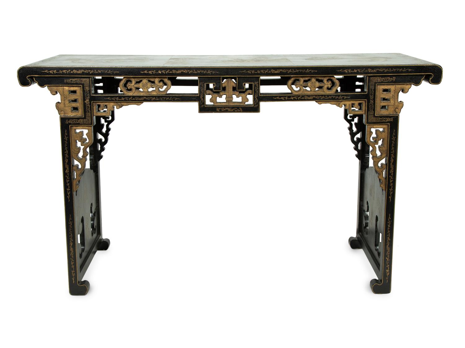 A Chinese Black and Gilt Lacquer Console Table — 20TH CENTURY