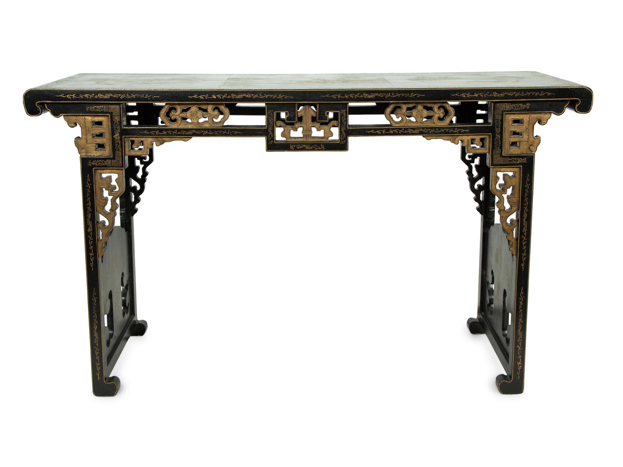 A Chinese Black and Gilt Lacquer Console Table — 20TH CENTURY