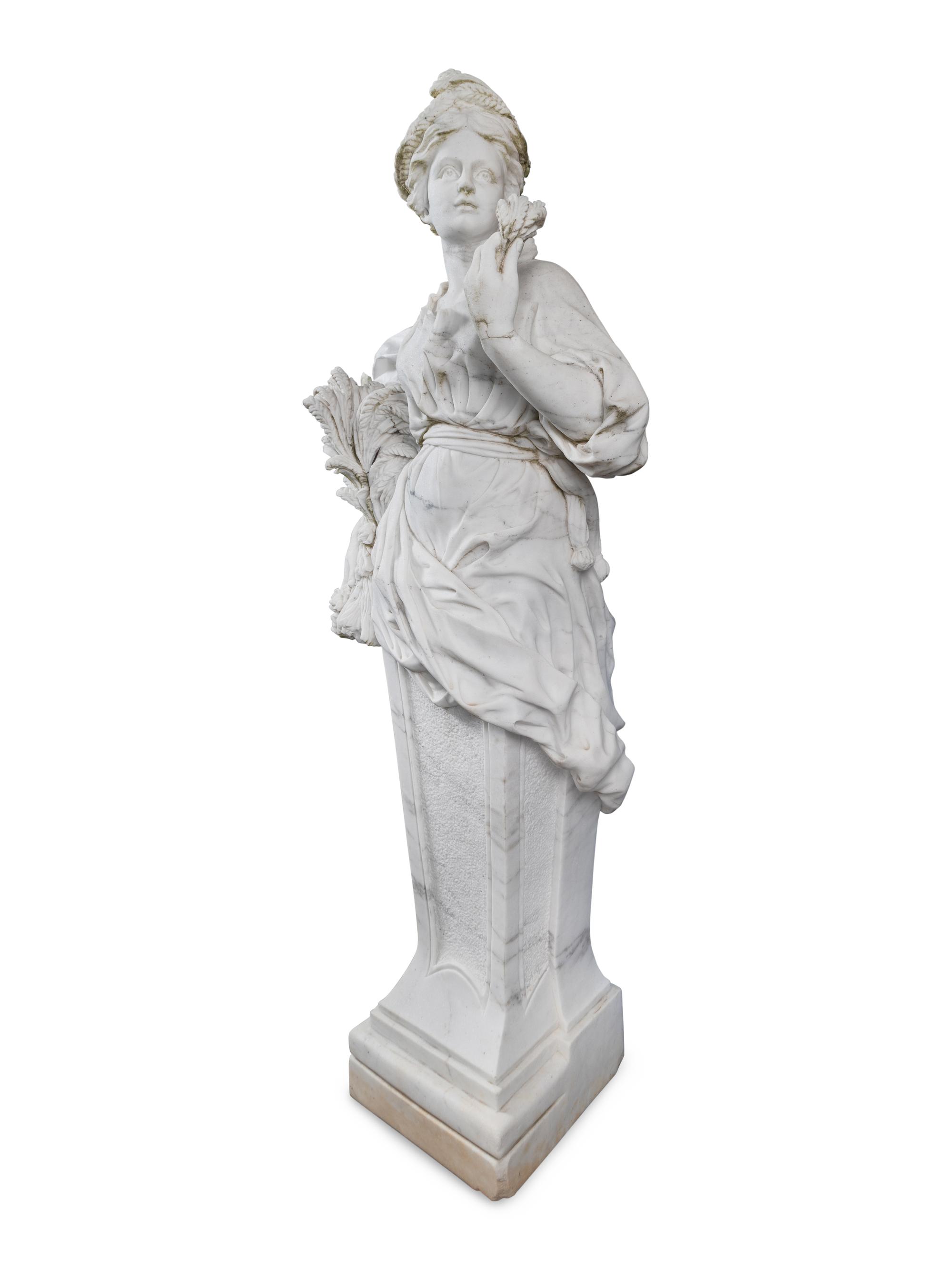 A Set of Four Monumental Carved Marble Garden Herms Allegorical of the Four Seasons