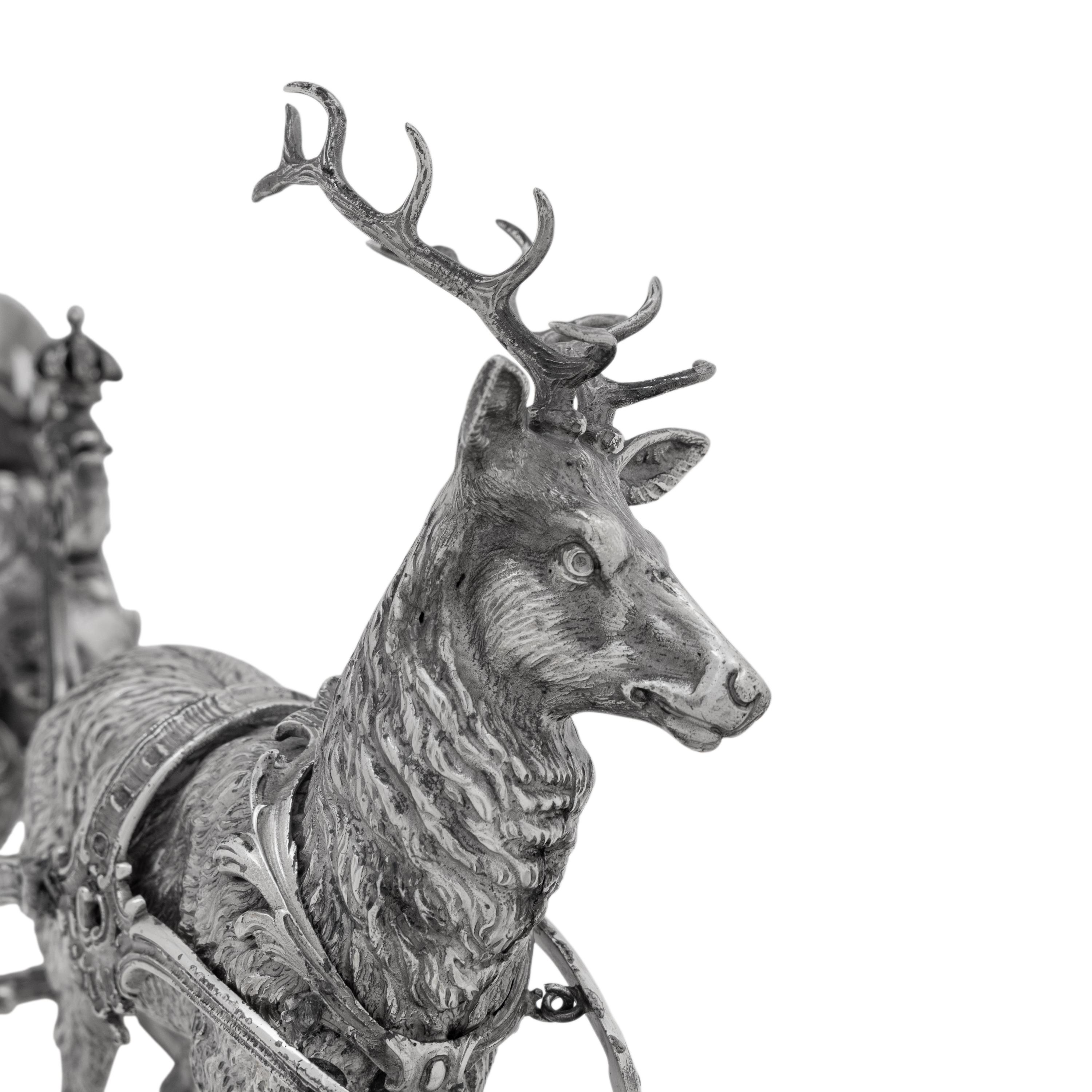 A Continental Silver-Plate Sleigh and Reindeer Centerpiece