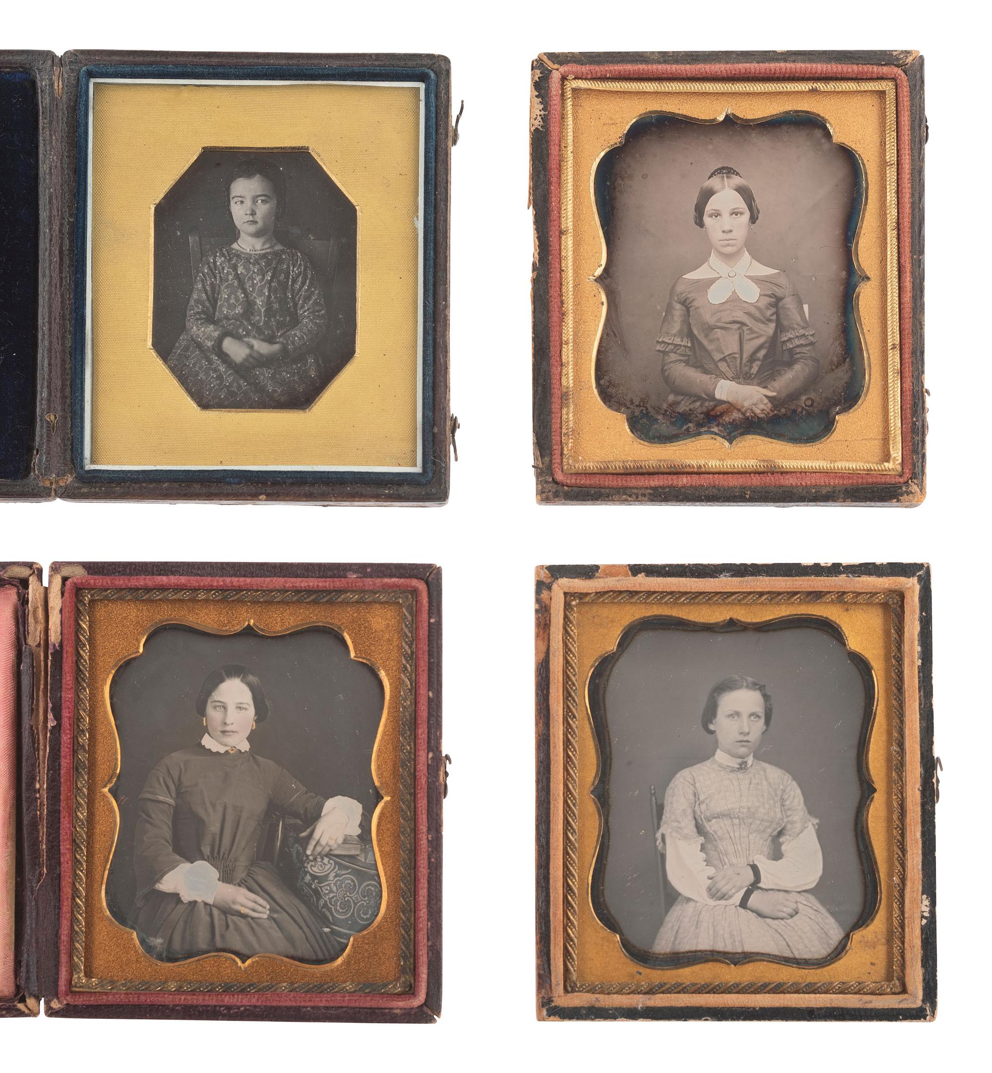 [EARLY PHOTOGRAPHY]. 26 sixth plate daguerreotypes of girls and young ladies.