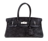 An Hermes 42cm Black Suede Shoulder Birkin Bag, 16.5" x 9" x 7"; Top handle 5.25".