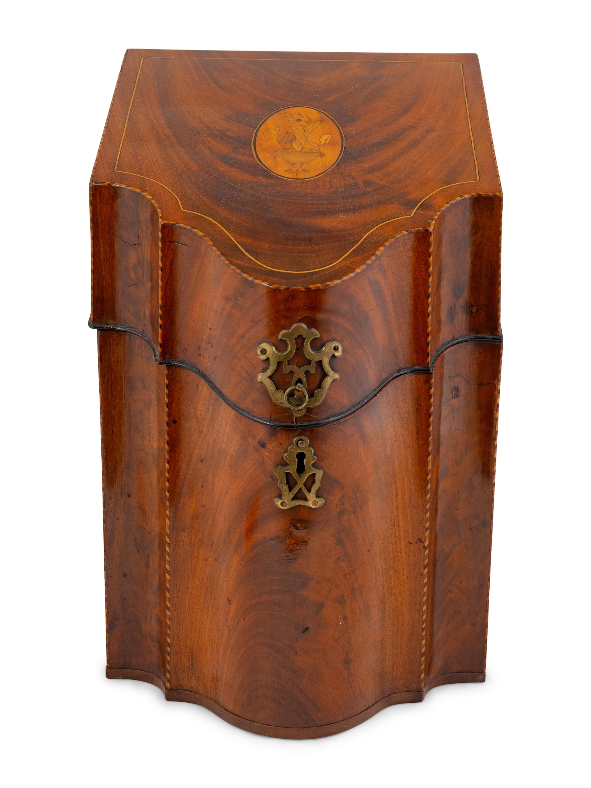 A George III Style Inlaid Mahogany Knife Box — LATE 19TH CENTURY/ EARLY 20TH CENTURY