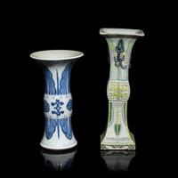 Two Chinese Porcelain Gu Vases, 18th-19th Century 清中期 青花、粉彩花觚各一