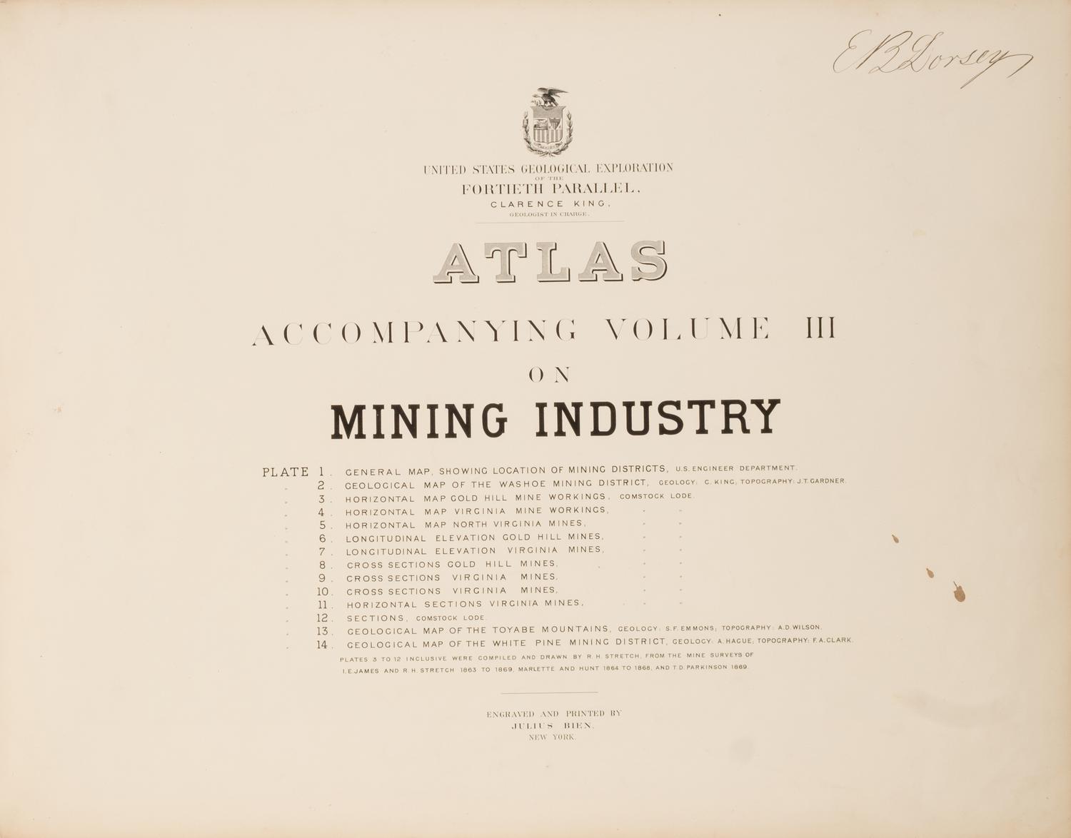 [Americana] Hague, James and Clarence. Atlas Accompanying Volume III on Mining Industry