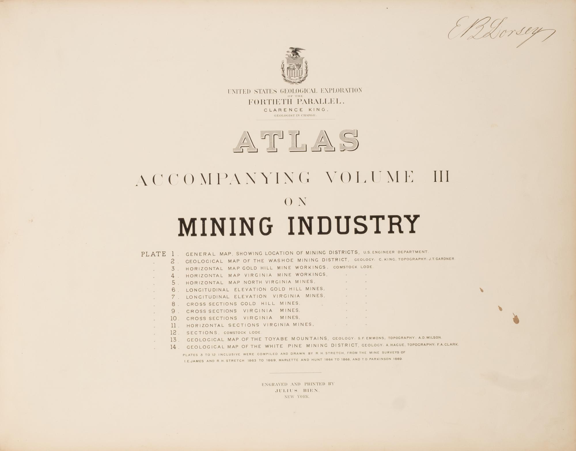 [Americana] Hague, James and Clarence. Atlas Accompanying Volume III on Mining Industry