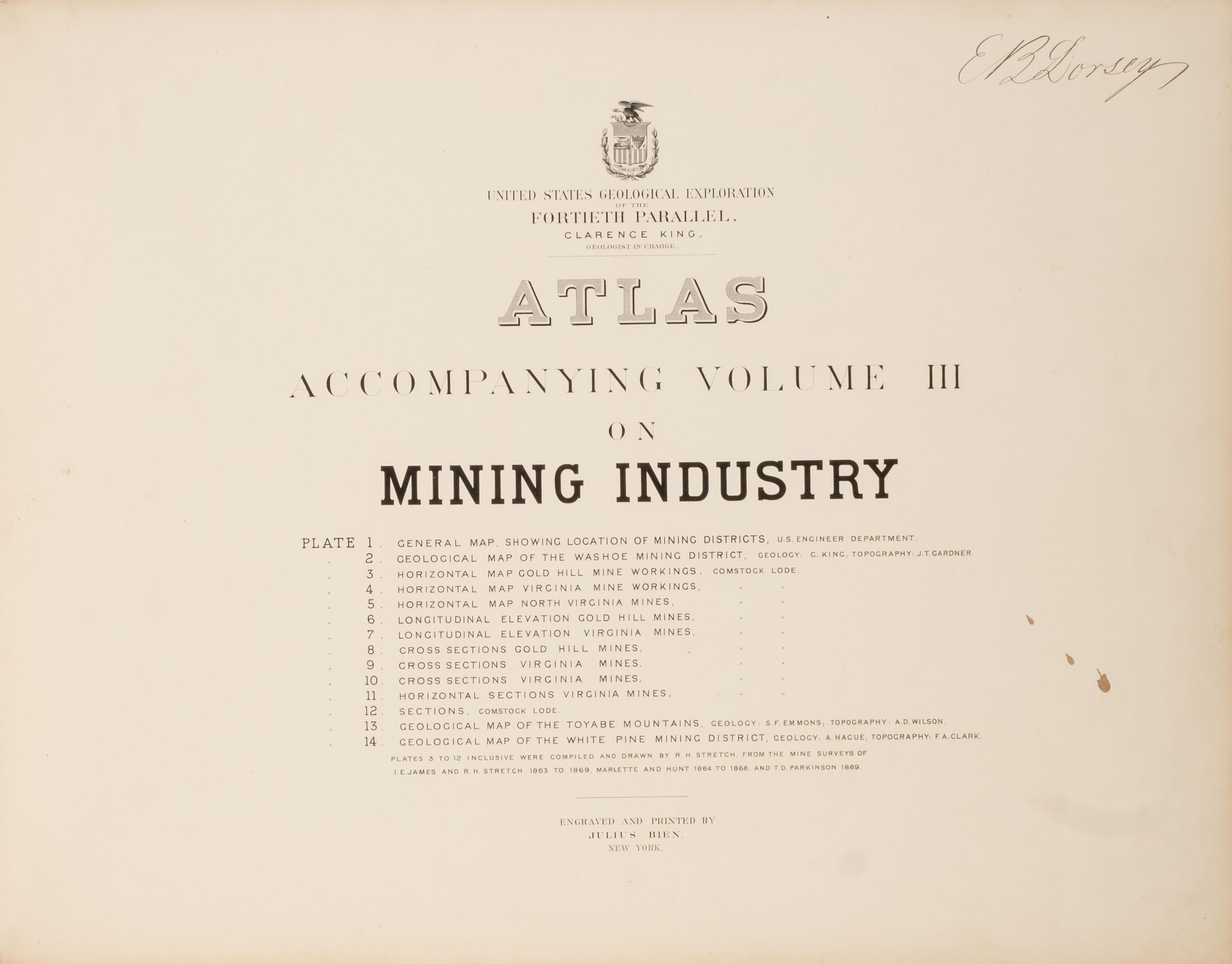 [Americana] Hague, James and Clarence. Atlas Accompanying Volume III on Mining Industry
