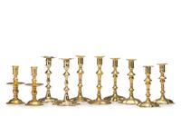 Five Pairs of English Cast Brass Candlesticks