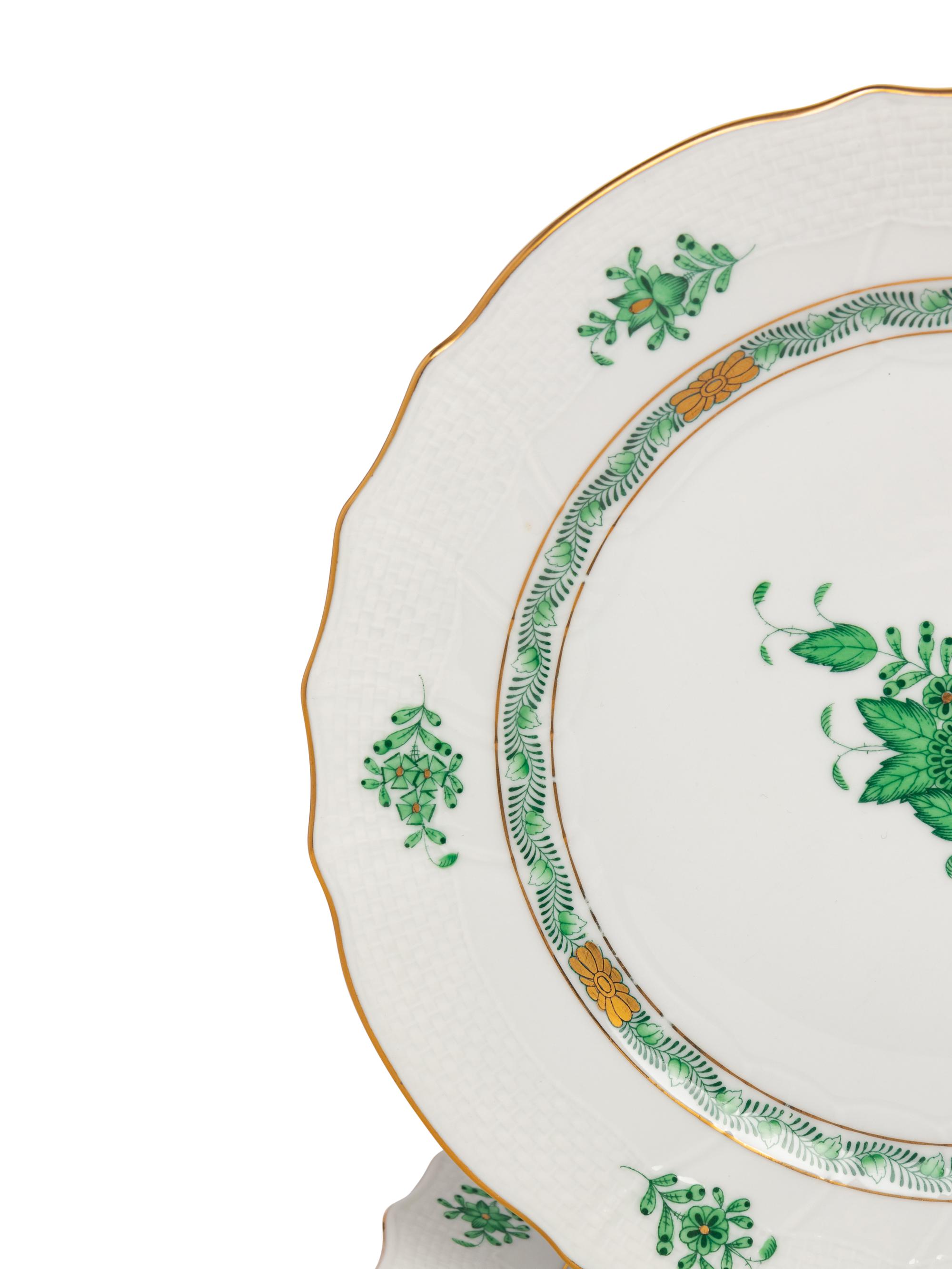 Two Sets of Herend Chinese Bouquet Green Plates