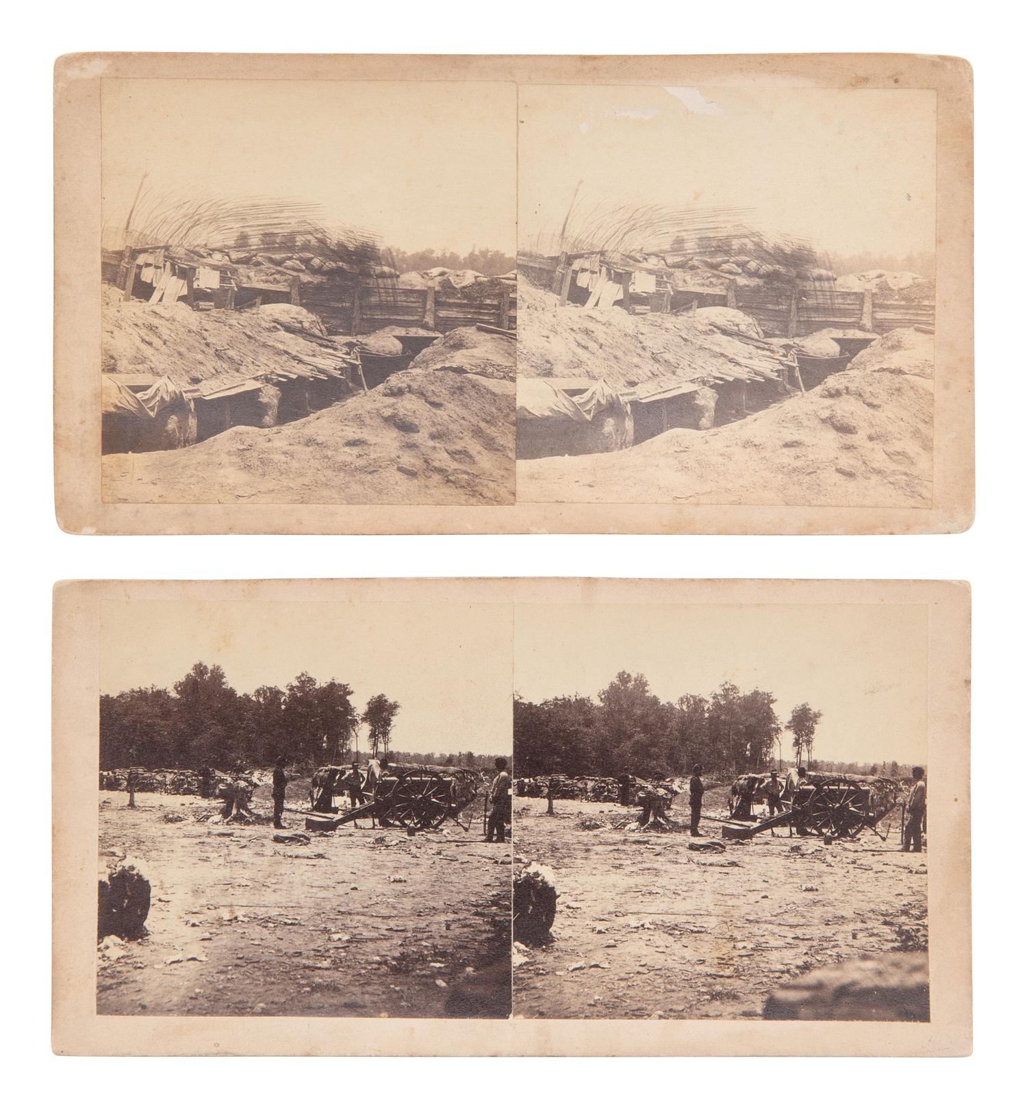 [CIVIL WAR]. Pair of stereoviews of Port Hudson, Louisiana, featuring earthworks and artillery.