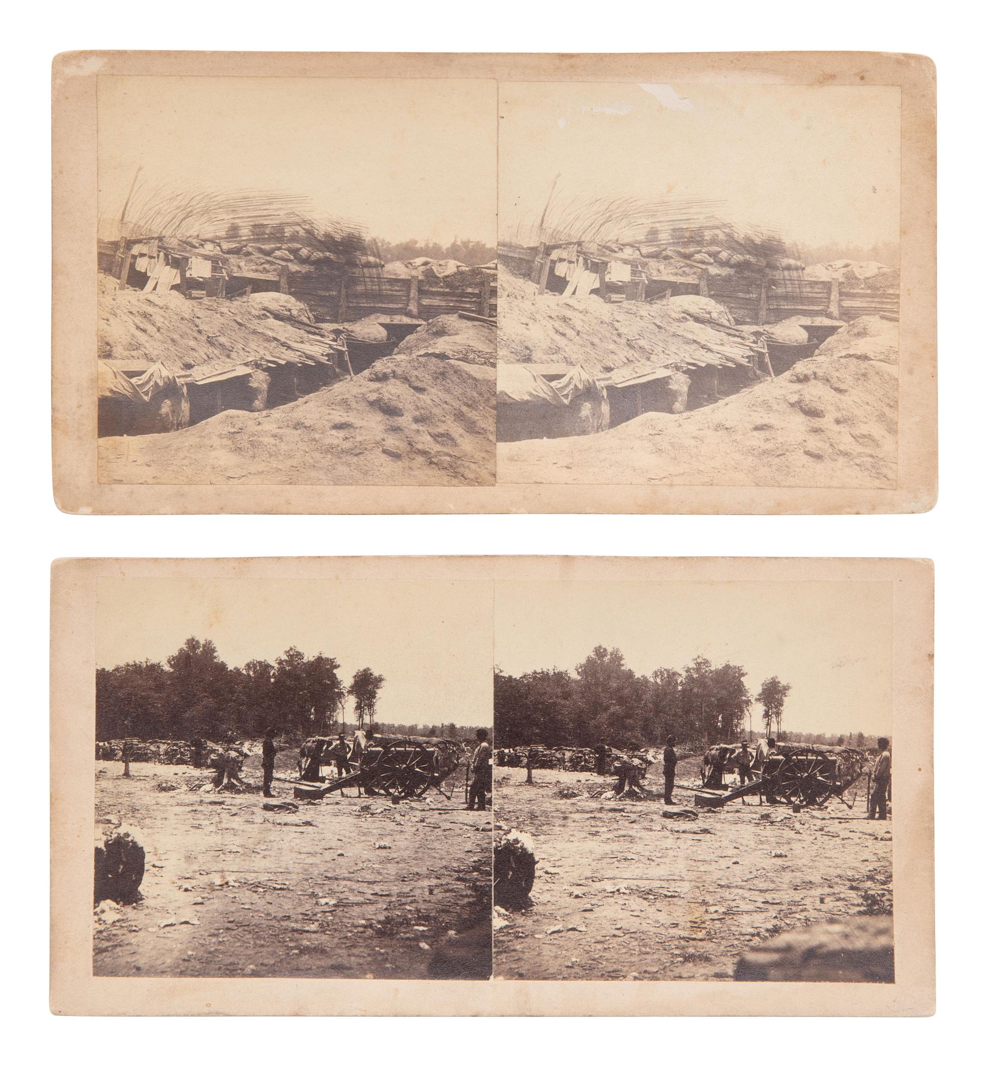 [CIVIL WAR]. Pair of stereoviews of Port Hudson, Louisiana, featuring earthworks and artillery.