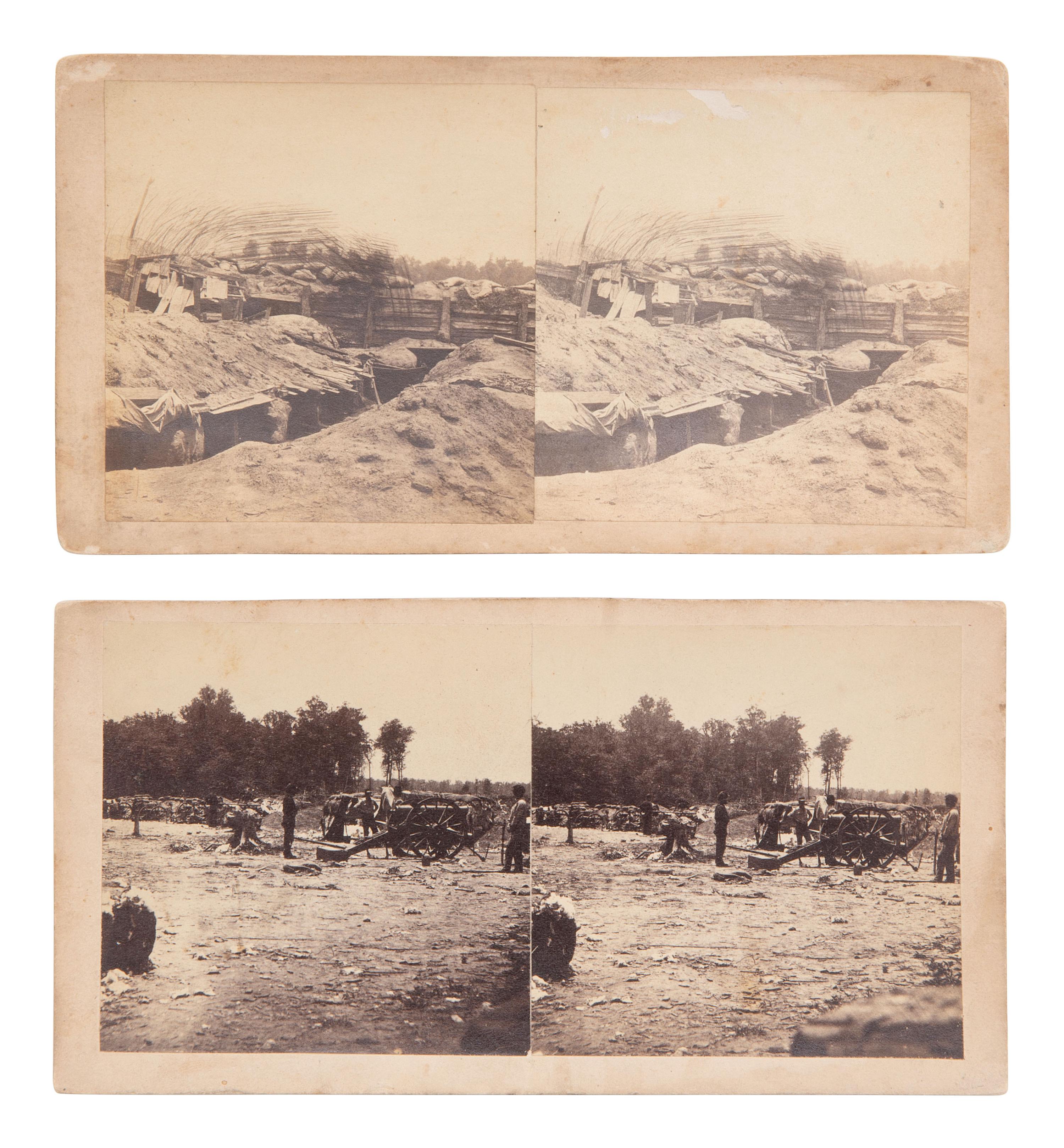 [CIVIL WAR]. Pair of stereoviews of Port Hudson, Louisiana, featuring earthworks and artillery.