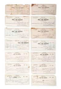 [VOTING]. A group of 14 poll tax receipts. Jackson County, Mississippi, 1941-1963.