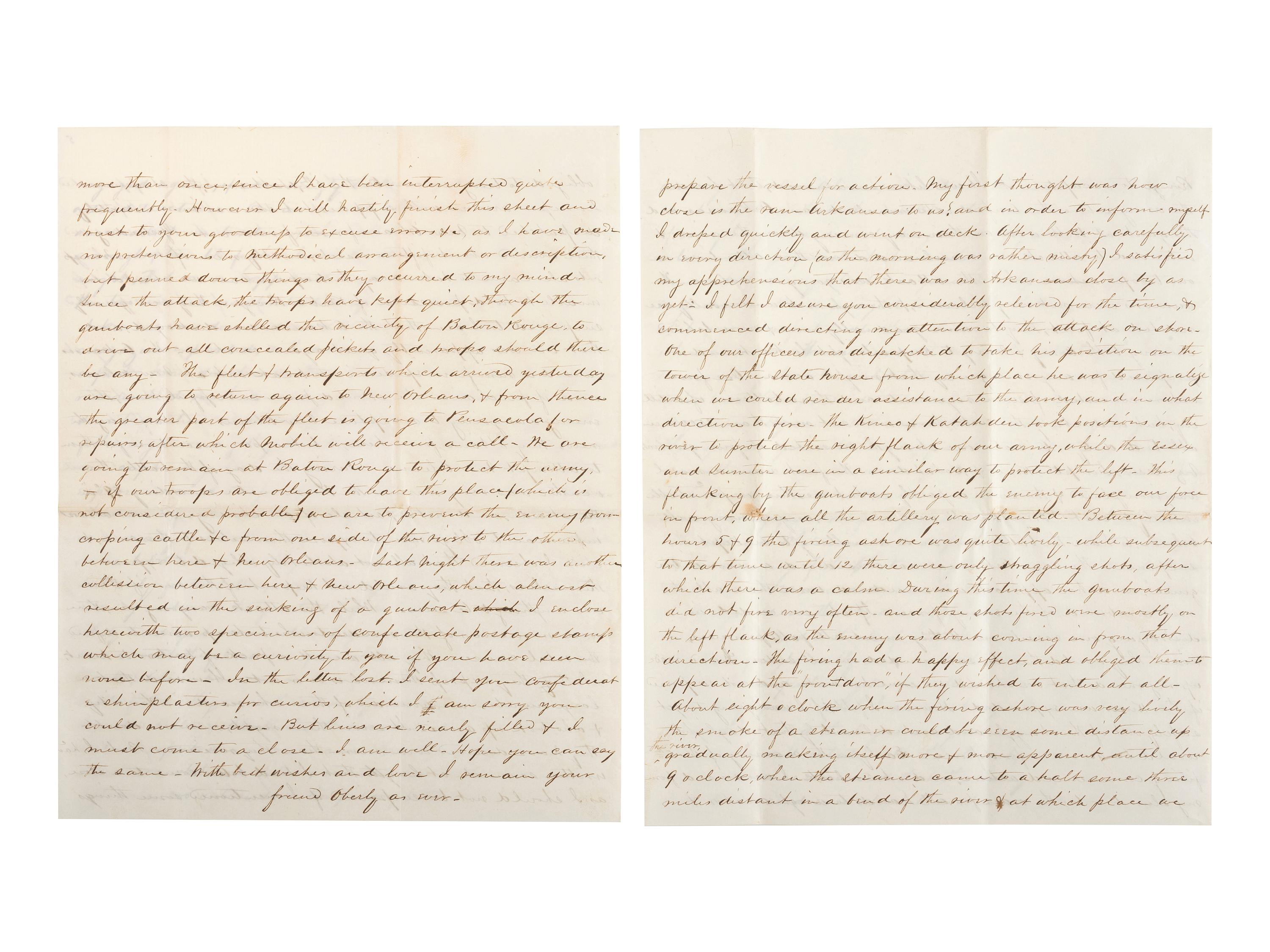[CIVIL WAR - NAVY]. A group of 2 documents related to the Battle of Baton Rouge and its aftermath, comprising: