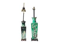 Two Chinese Famille Verte Porcelain Faceted Vases Mounted As Lamps