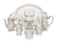 An American Silver 'Hand Chased' Seven-Piece Tea and Coffee Service