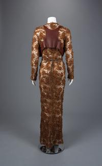Geoffrey Beene Embroidered Lace and Leather Dress, Fall 1995