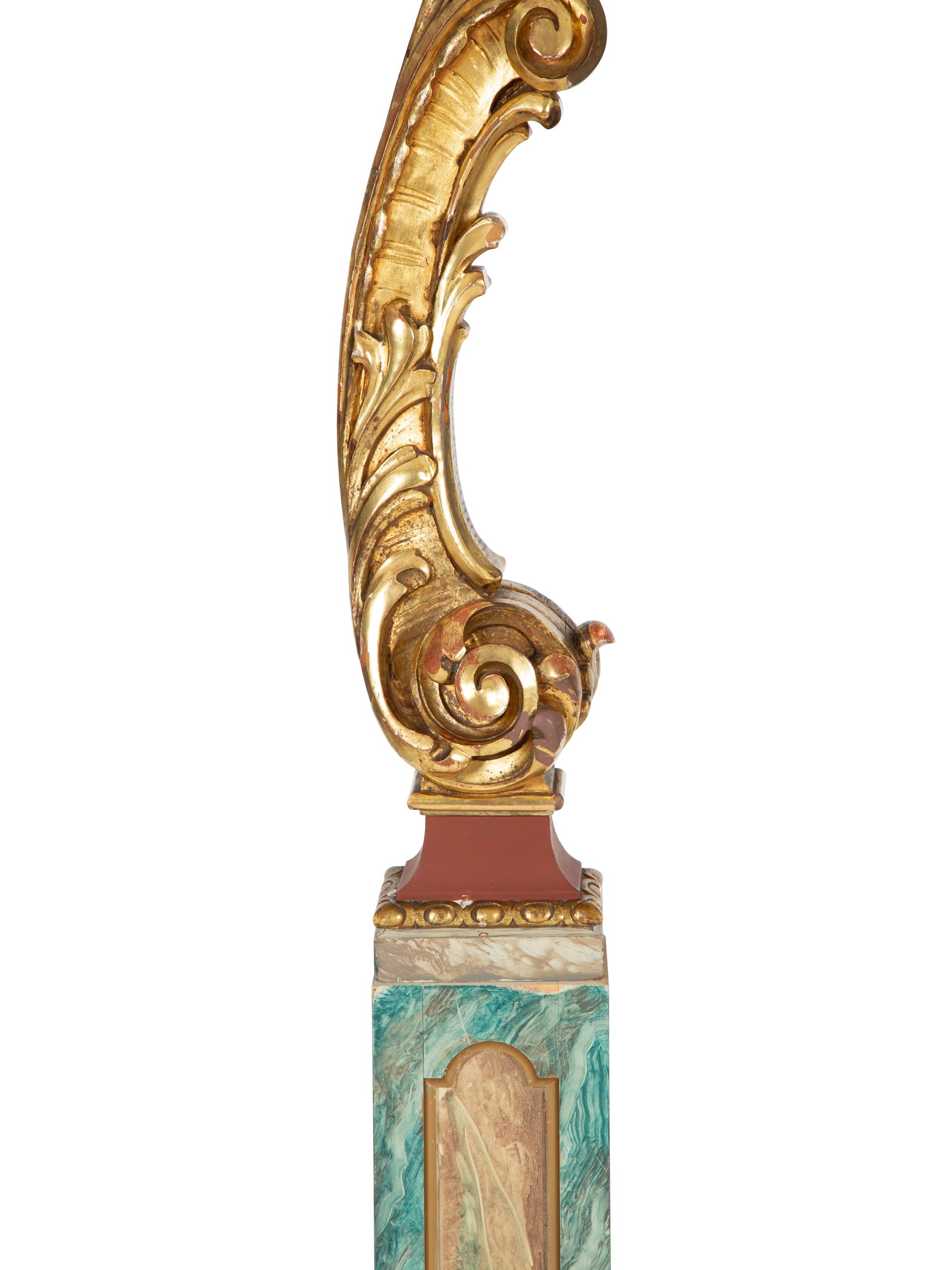 A Pair of Venetian Painted and Parcel Gilt Columns with Putti