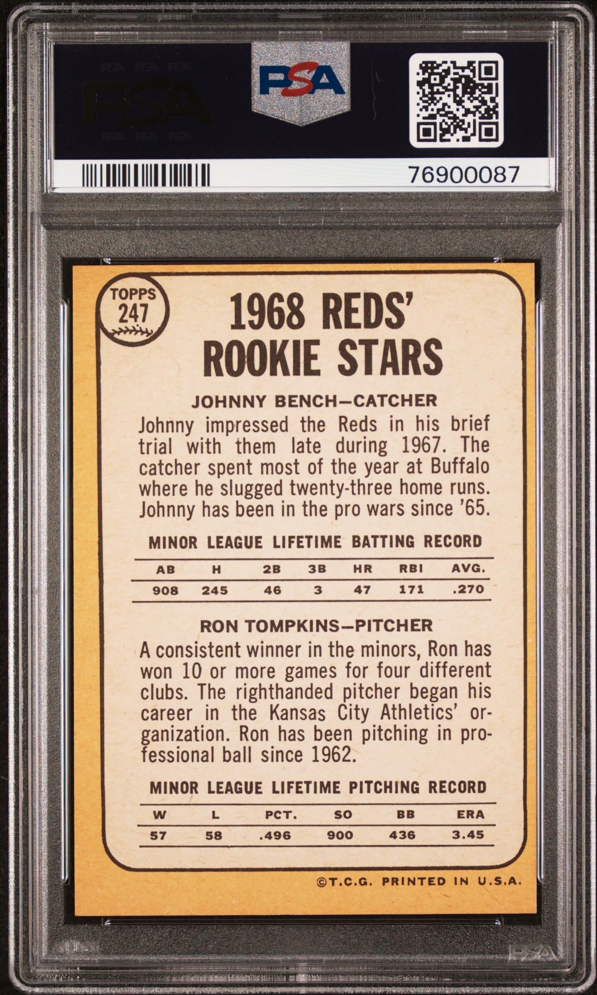 A 1968 Topps Johnny Bench Rookie Card No. 247 (PSA 6 EX-MT)