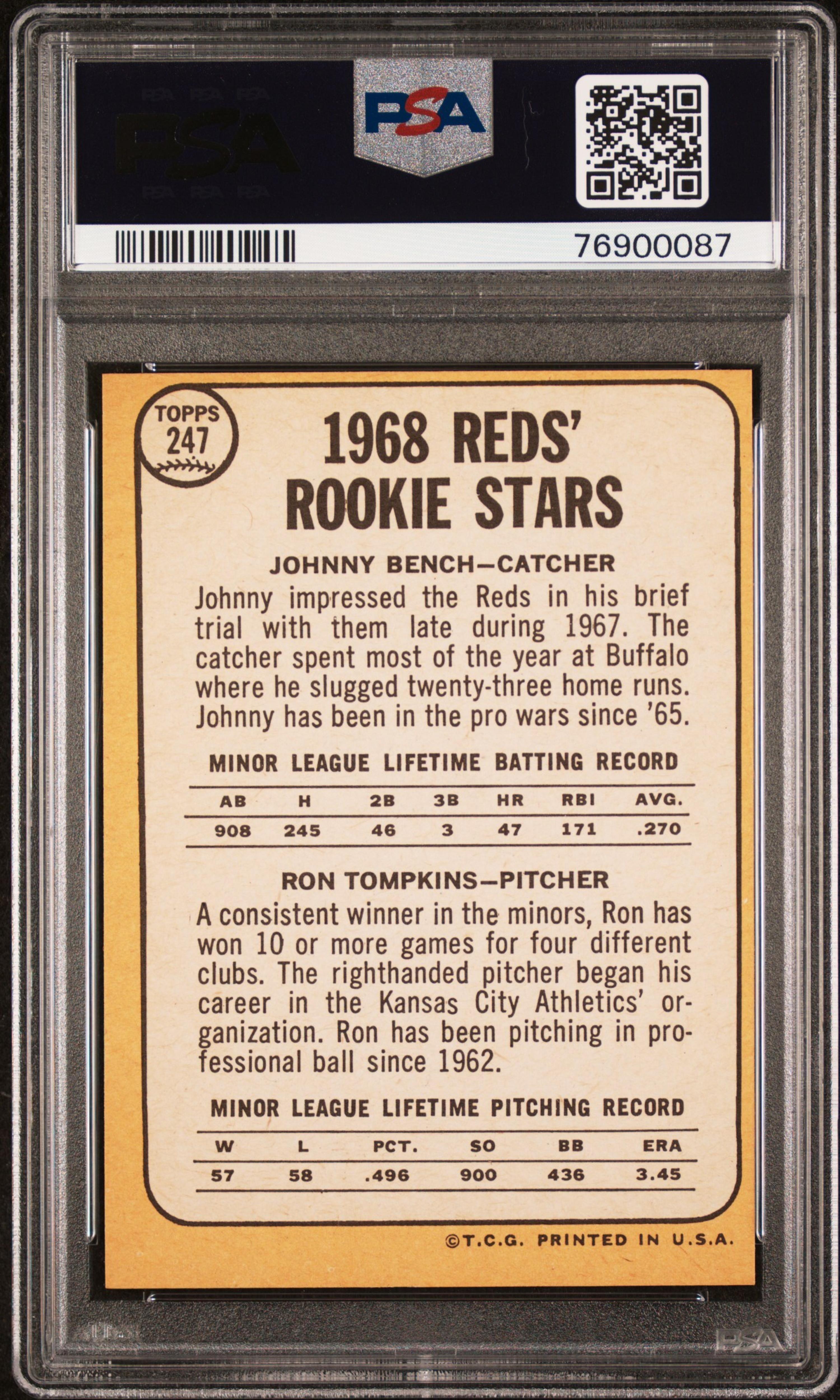 A 1968 Topps Johnny Bench Rookie Card No. 247 (PSA 6 EX-MT)